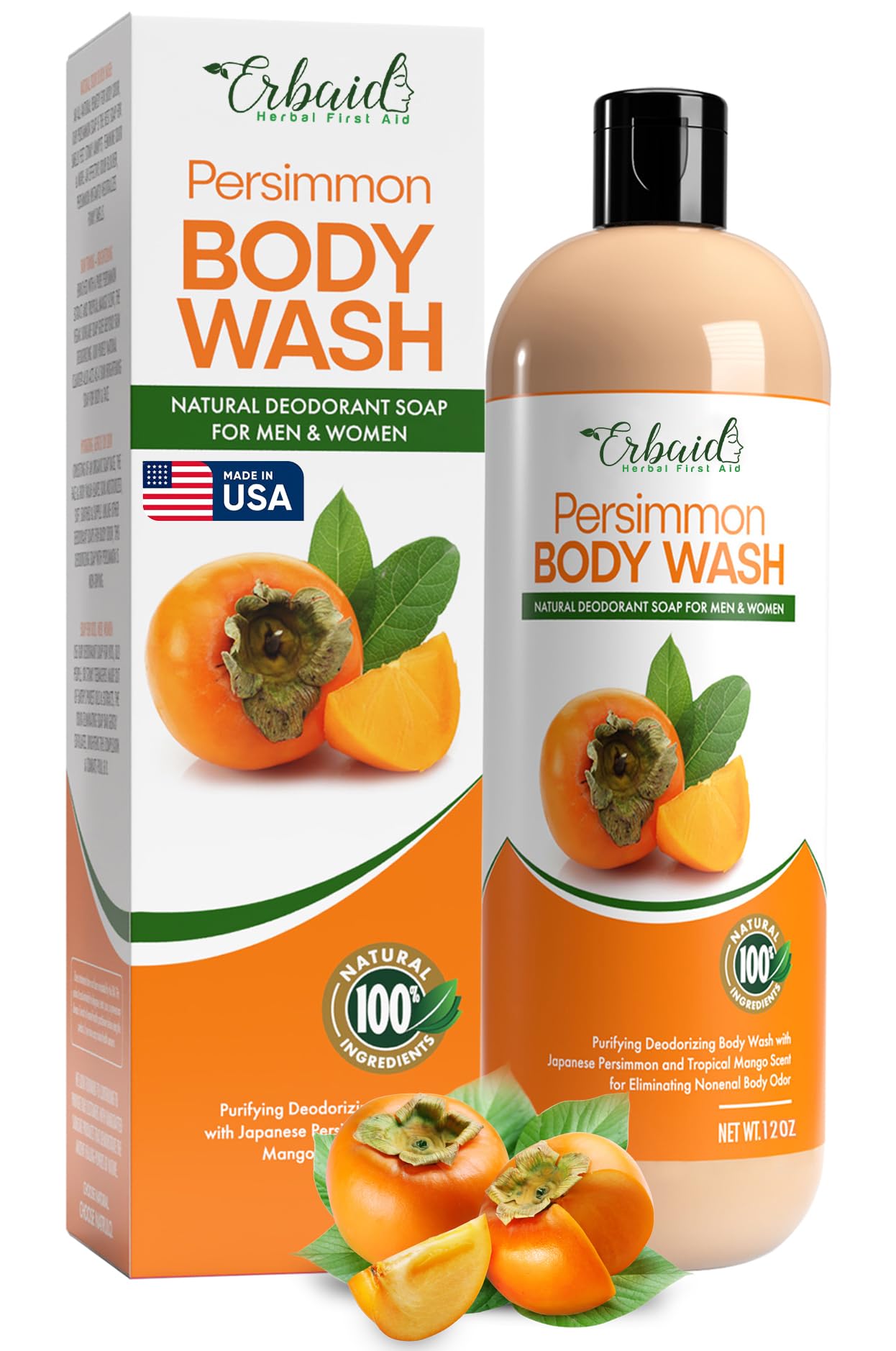 Natural Persimmon Soap for Body Odor Control - Purifying Deodorizing Body Wash for Underarms, Intimate Areas & Feet - Organic Plant-Based Soap for Daily Hygiene & Freshness - Perfect for Gym, Travel & Sensitive Skin Care