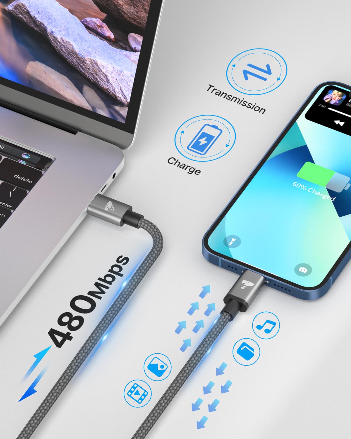 MFi Certified USB C to Lightning Cable 6.6ft - Fast Charging PD Cable for iPhone 14/13/12/11 Pro Max/X/XR/XS/8 Plus, iPad & AirPods - Durable Type C Charger for Home, Office & Travel