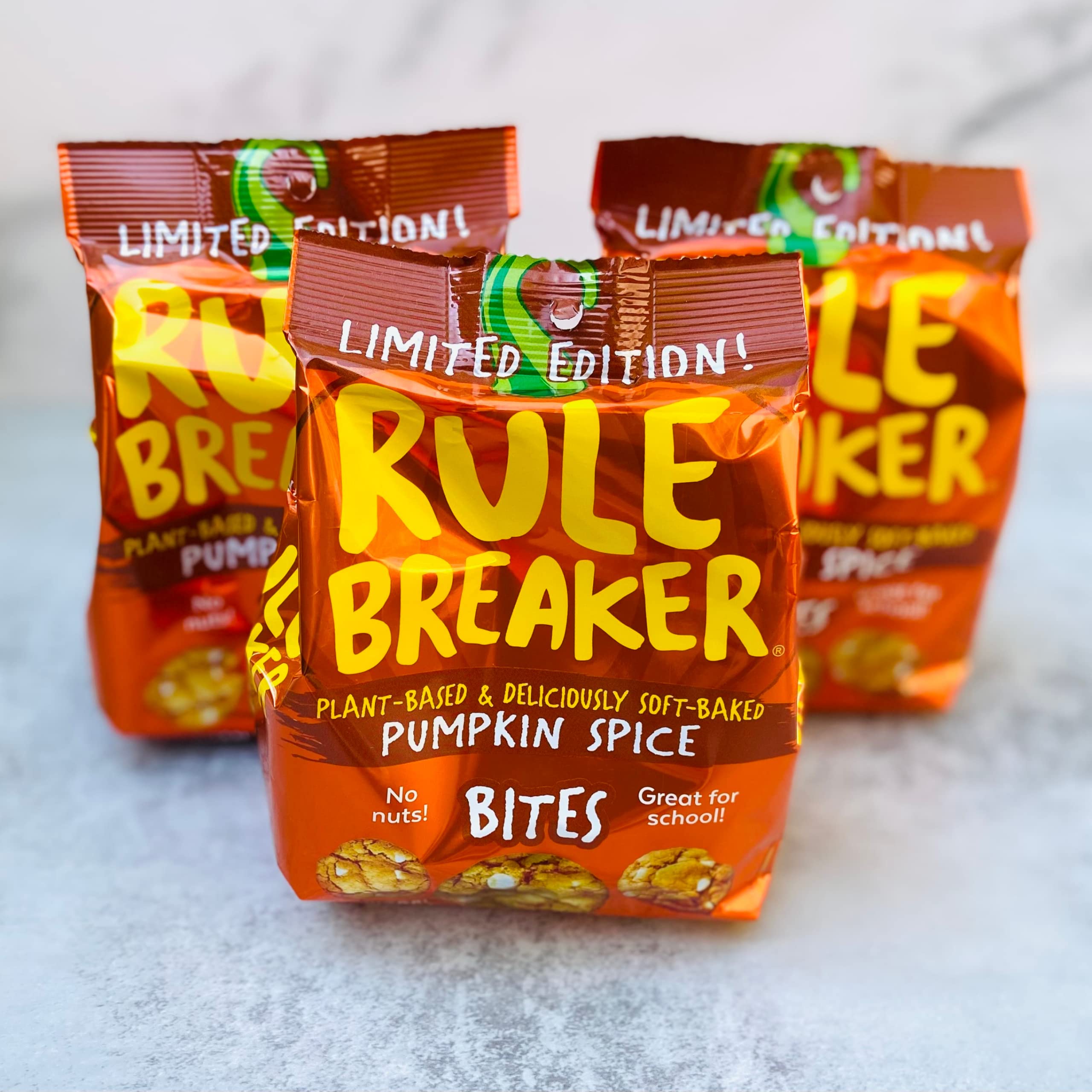 Rule Breaker Snacks Vegan Gluten Free Pumpkin Spice Cookie Bites - Plant-Based, Dairy Free, Nut Free, Soy Free, Allergen Free, Kosher Certified Soft-Baked Cookies - Healthy School Snacks for Kids & Adults (Pack of 3) | Perfect for Lunchboxes, After-School Treats & On-The-Go Snacking