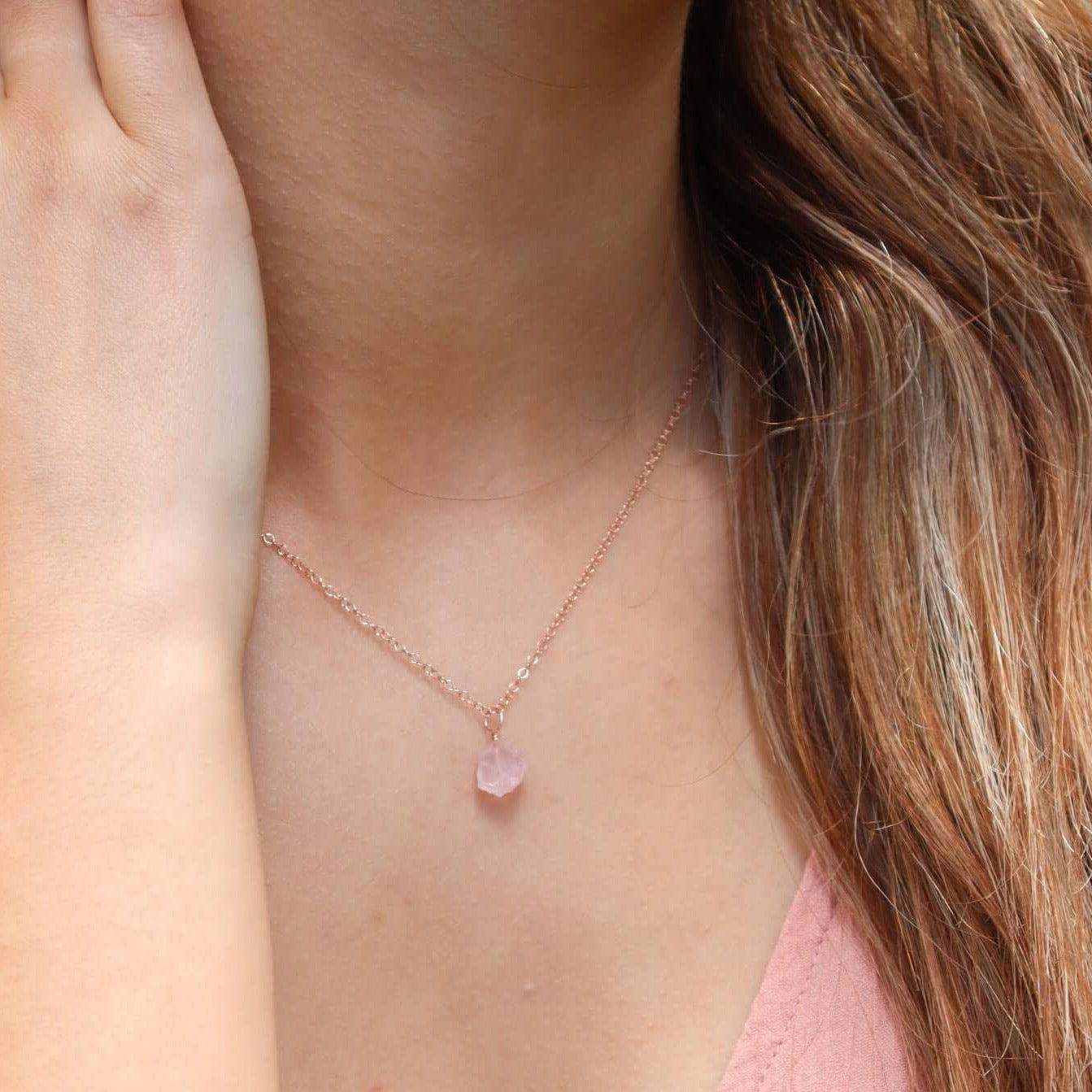 Tiny Raw Rose Quartz Pendant Necklace - Natural Healing Crystal Jewelry for Women - Perfect for Meditation, Yoga & Spiritual Gifts