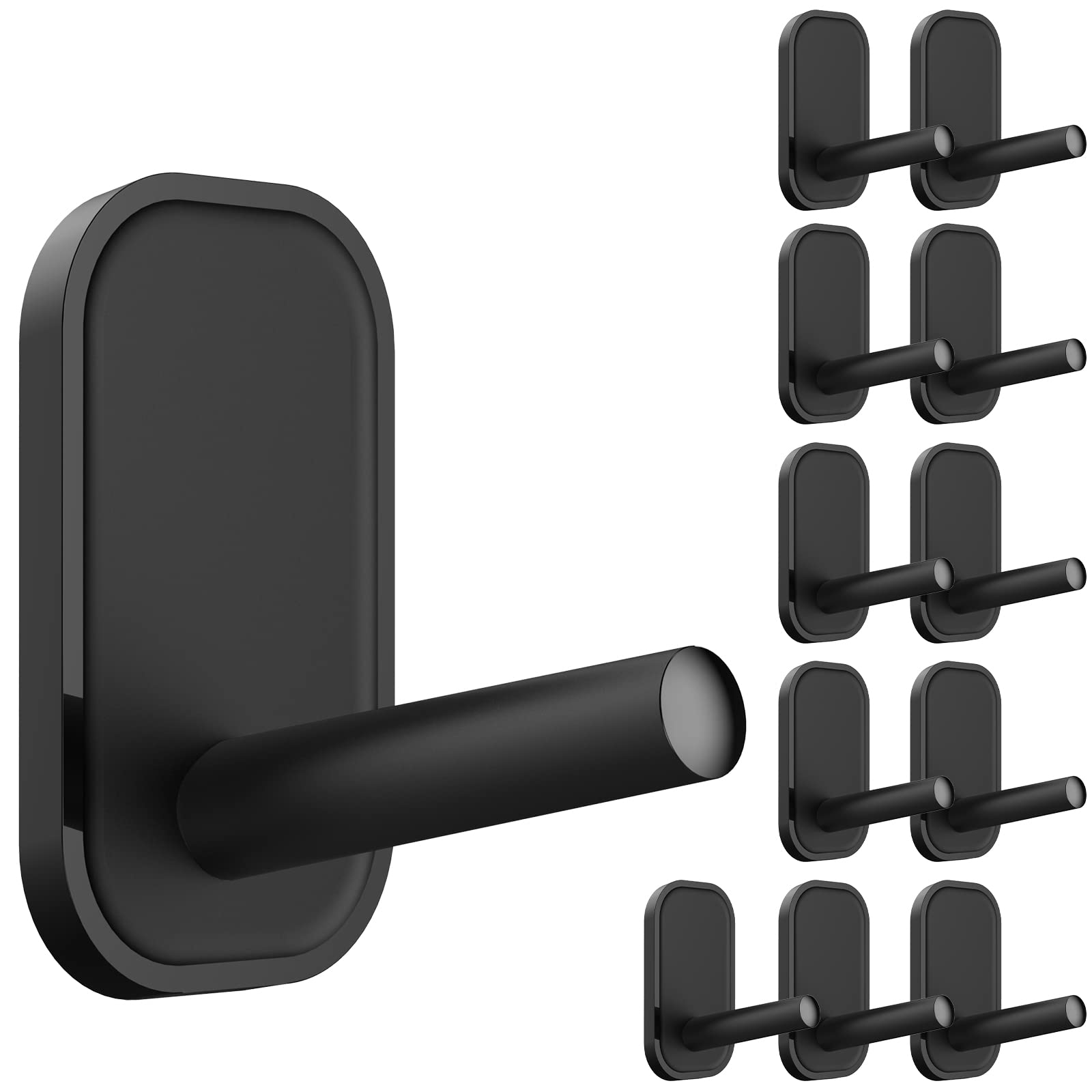 INNÔPLUS 12 Pack Heavy Duty Adhesive Wall Hooks - Strong Stick-On Hooks for Hats, Towels, Coats, Robes & Scarves - Multi-Purpose Utility Hooks for Kitchen, Bathroom, Office, Dorm & Home Organization (Black) | Perfect for Hanging Accessories, Decor & Daily Essentials