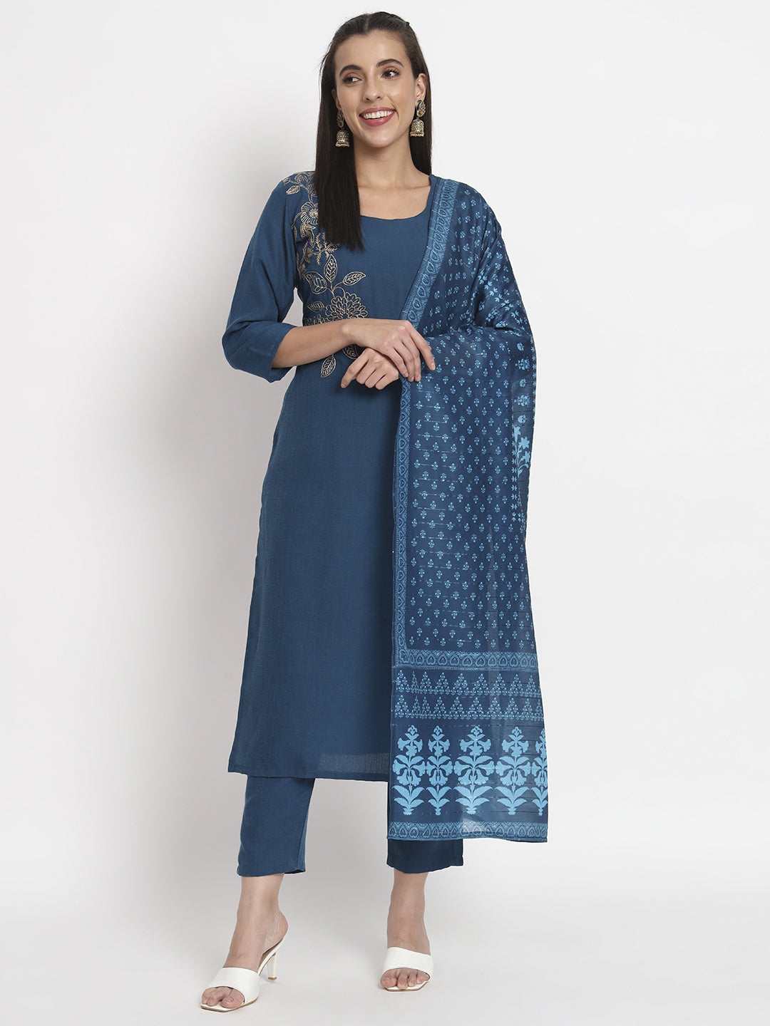 Stylish Blue Printed Pant Suit for Women - Designer Ready-to-Wear Outfit | Perfect for Office, Parties & Formal Events