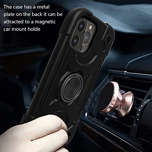 Omio Heavy Duty Rugged Case for iPhone 12 Pro Max (6.7 Inch) - Military Grade Shockproof Phone Cover with Ring Stand & Magnetic Car Mount | Perfect for Outdoor, Work & Travel - Black