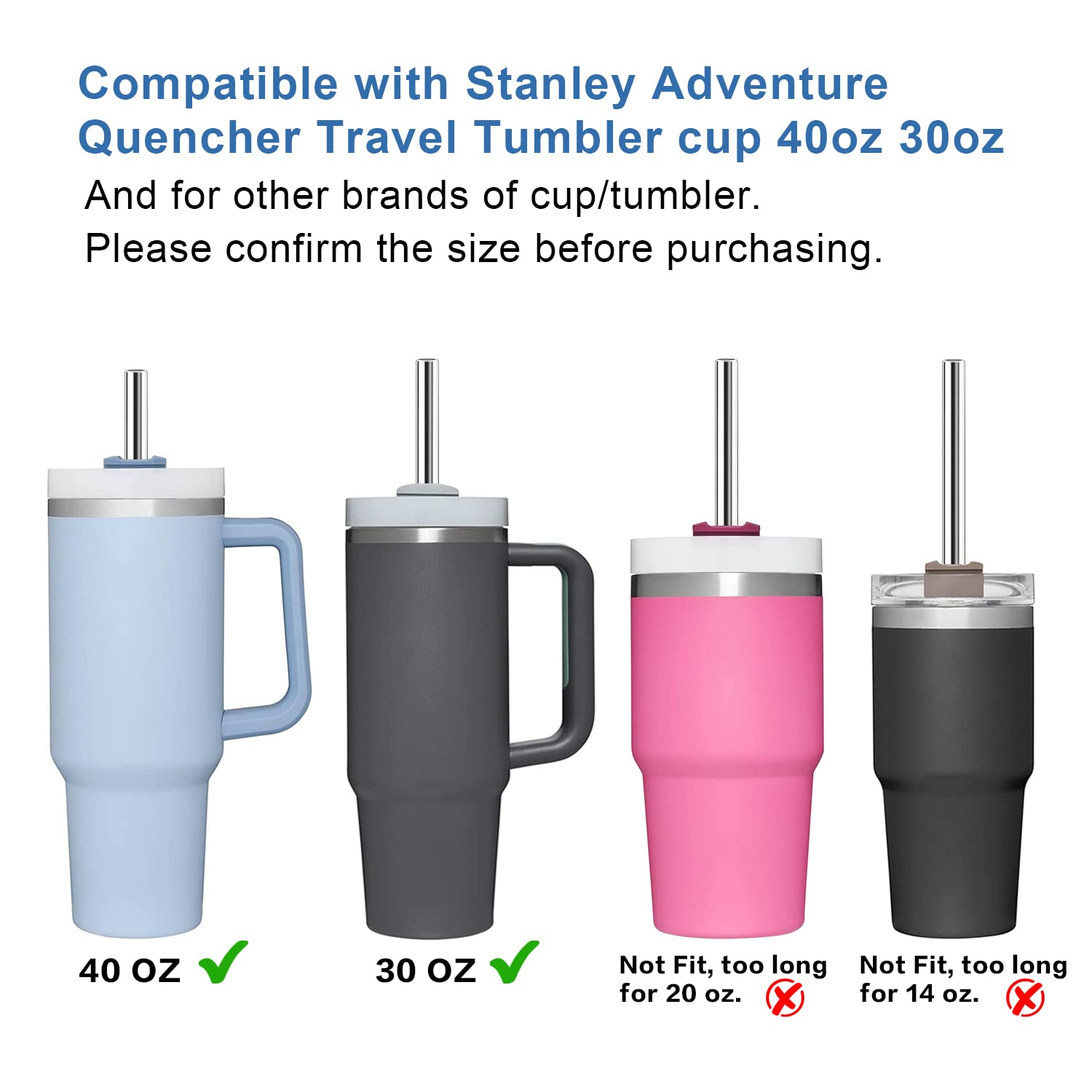 Stainless Steel Straws for Stanley Tumbler - 6 Pack with Brush | Travel & Outdoor Use