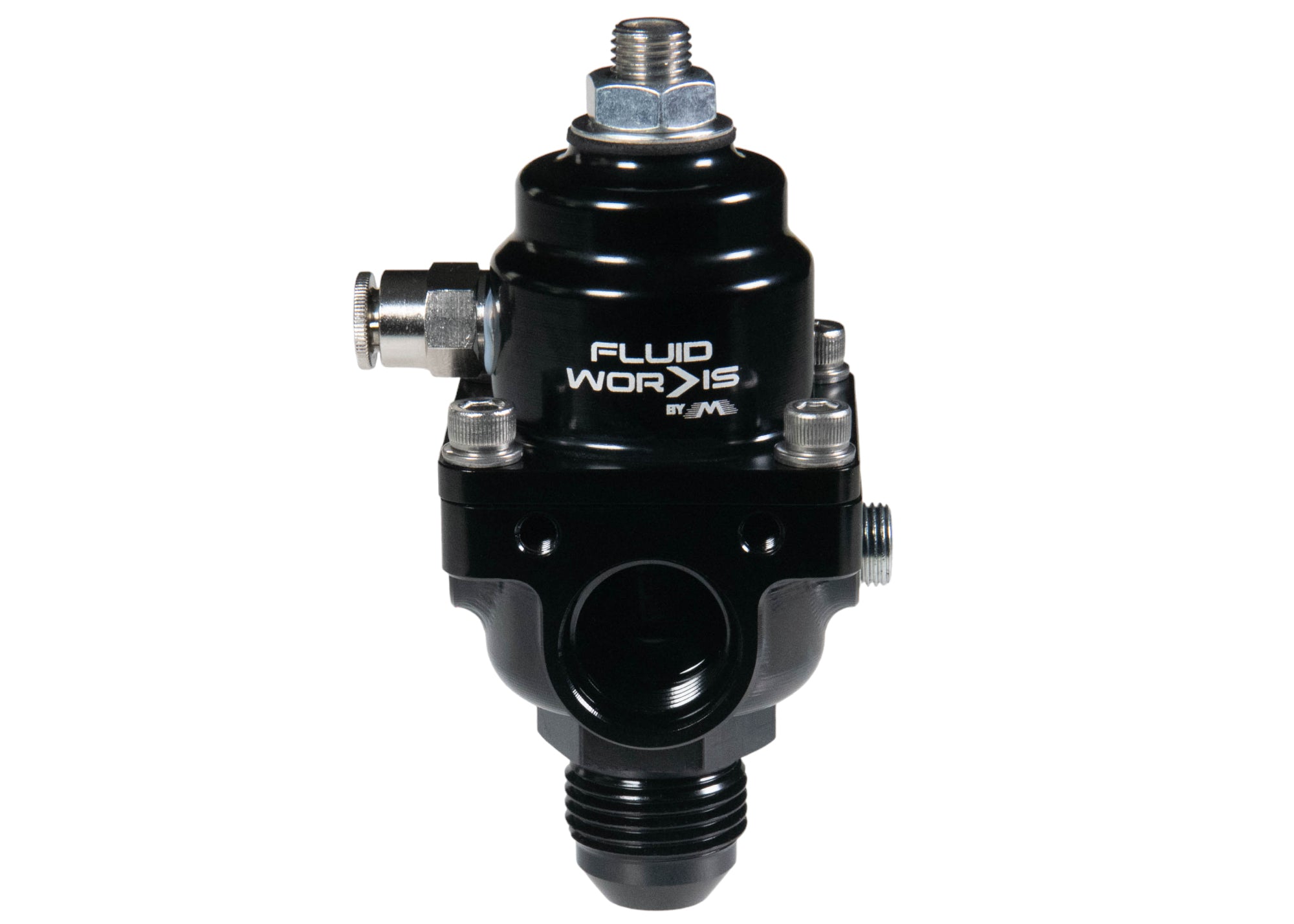 Fluidworks 1-10 GPM Adjustable Fuel Pressure Regulator 35-70 PSI with 180 Degree Fittings - Perfect for Automotive Fuel Systems, Marine Engines & Industrial Applications