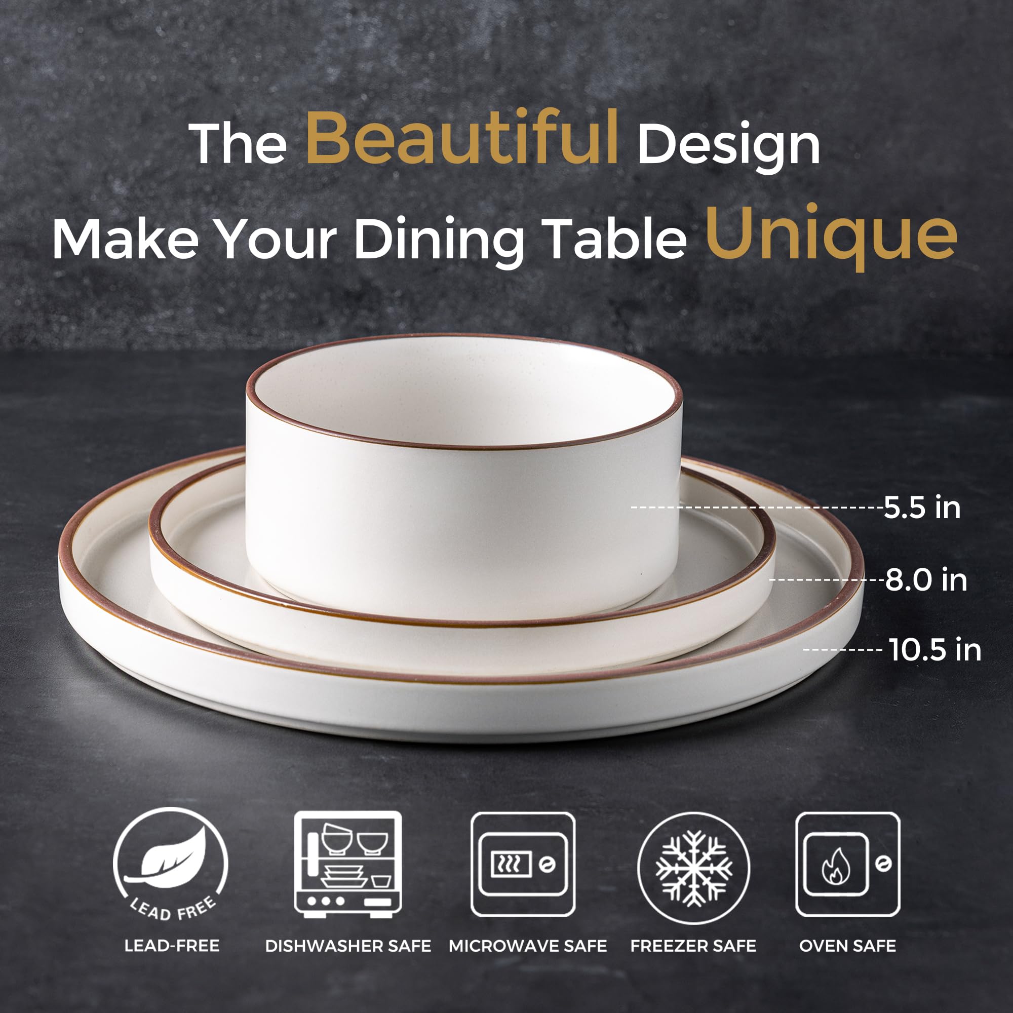 LERATIO 16-Piece Ceramic Dinnerware Set for 4, Stoneware Plates & Bowls with High Edge - Chip & Crack Resistant, Oven/Dishwasher/Microwave Safe - Vanilla White - Perfect for Family Dinners, Restaurant-Style Dining & Entertaining Guests