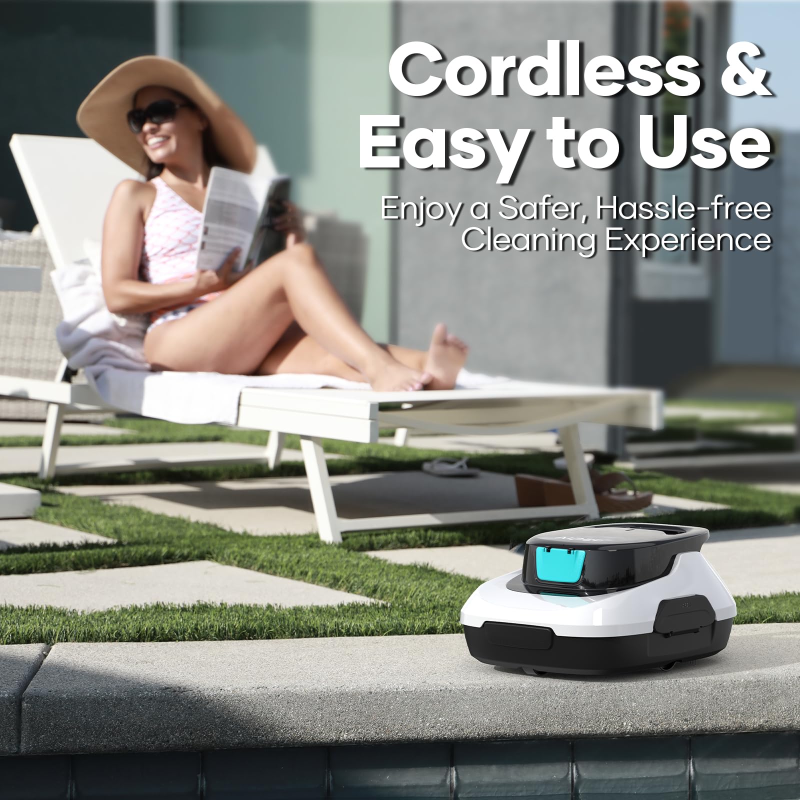 AIPER Cordless Automatic Pool Cleaner - Lightweight Robotic Pool Vacuum with Auto-Parking, Ideal for Above Ground Flat Pools up to 860 sq.ft (White, Renewed) | Perfect for Inground & Above Ground Swimming Pool Maintenance