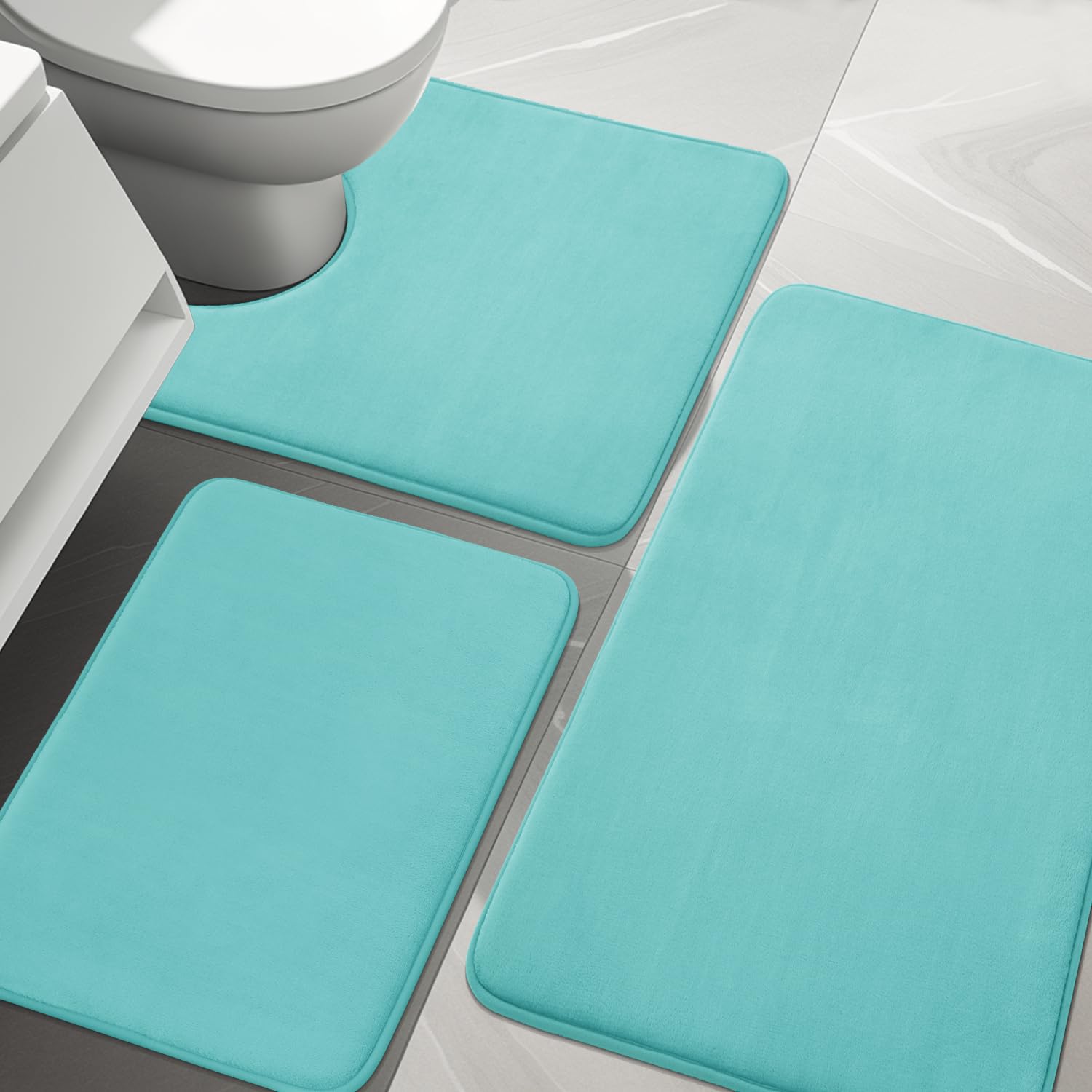 Premium 3-Piece Bathroom Rug Set - Super Absorbent Memory Foam Bath Mat with Non-Slip Backing, Soft Machine Washable Bath Mats for Tub, Shower & Sink - Perfect for Modern Bathrooms, Spa Retreats & Guest Bathrooms (Teal)