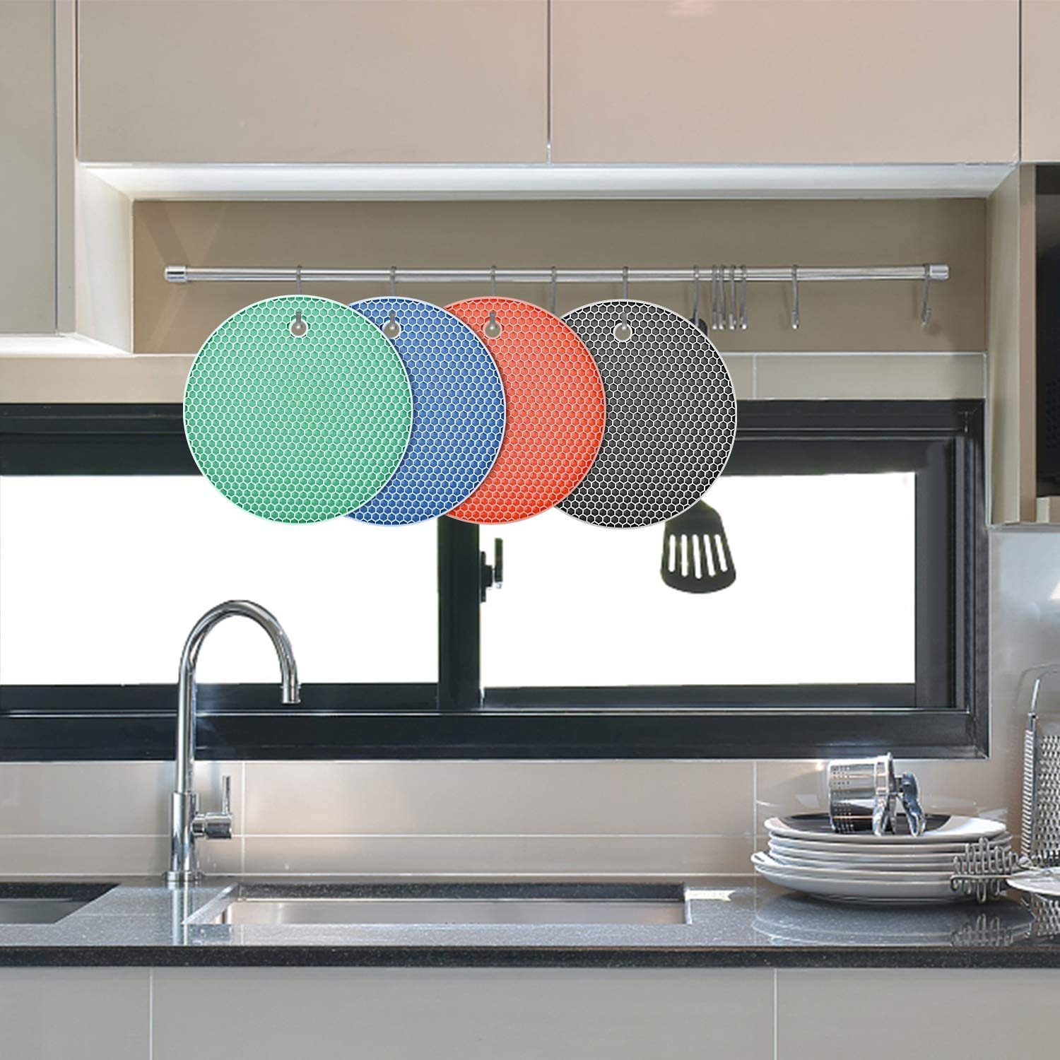 Heat Resistant Silicone Pot Holders - 4pc Non-Slip Trivet Mats for Hot Dishes & Jar Opening - Kitchen & BBQ Use