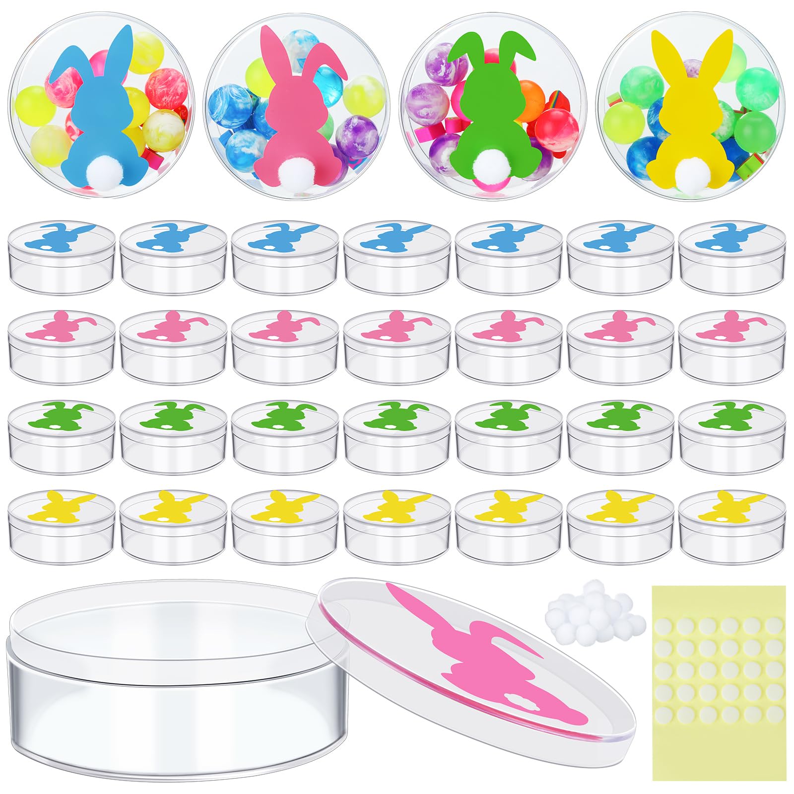 36 Pack Easter Candy Acrylic Boxes with Bunny Lid - Clear Round Treat Containers for Cookies, Sweets & Party Favors - Perfect for Easter Baskets, Gift Giving & Holiday Celebrations