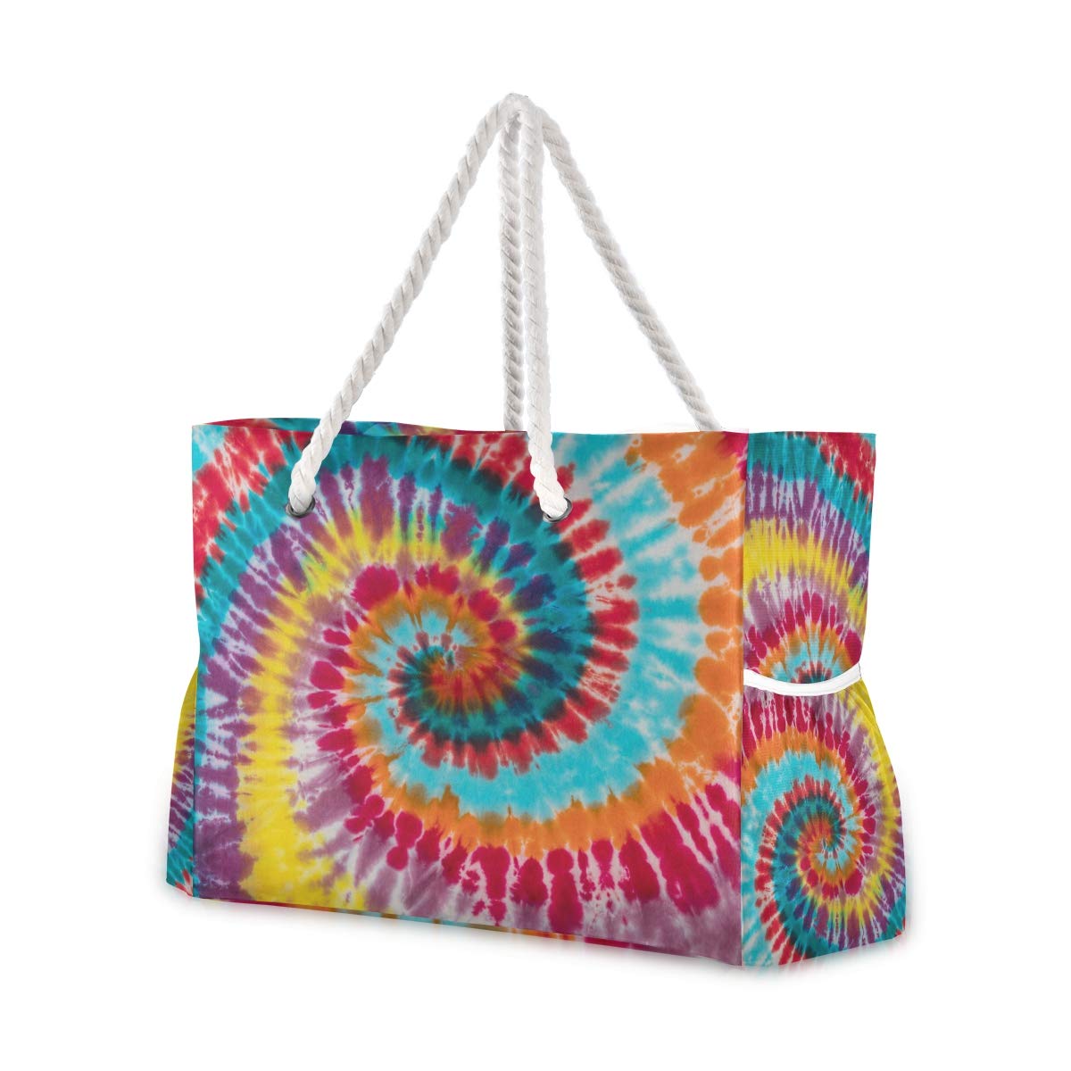 ALAZA Colorful Tie Dye Traditional Swirl Beach Toy Bag - Waterproof Grocery Tote for Seaside, Pool & Shower - Perfect for Beach Trips, Swimming Gear Storage & Grocery Shopping