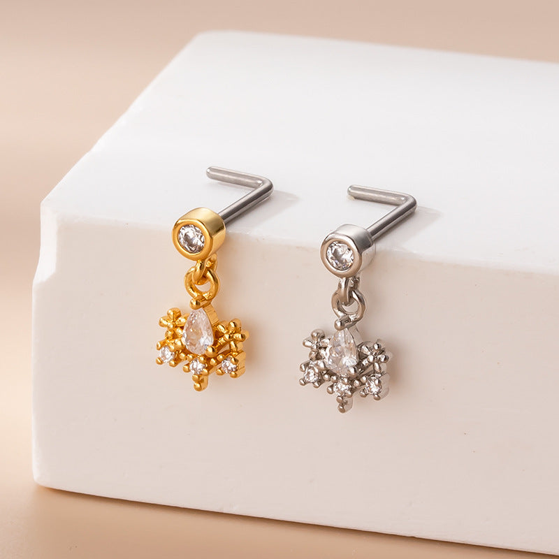 20G Gold Heart Dangle Nose Studs - Hypoallergenic Surgical Steel Nose Ring Jewelry for Women | Perfect for Parties, Date Nights & Everyday Wear (HSPJ766)