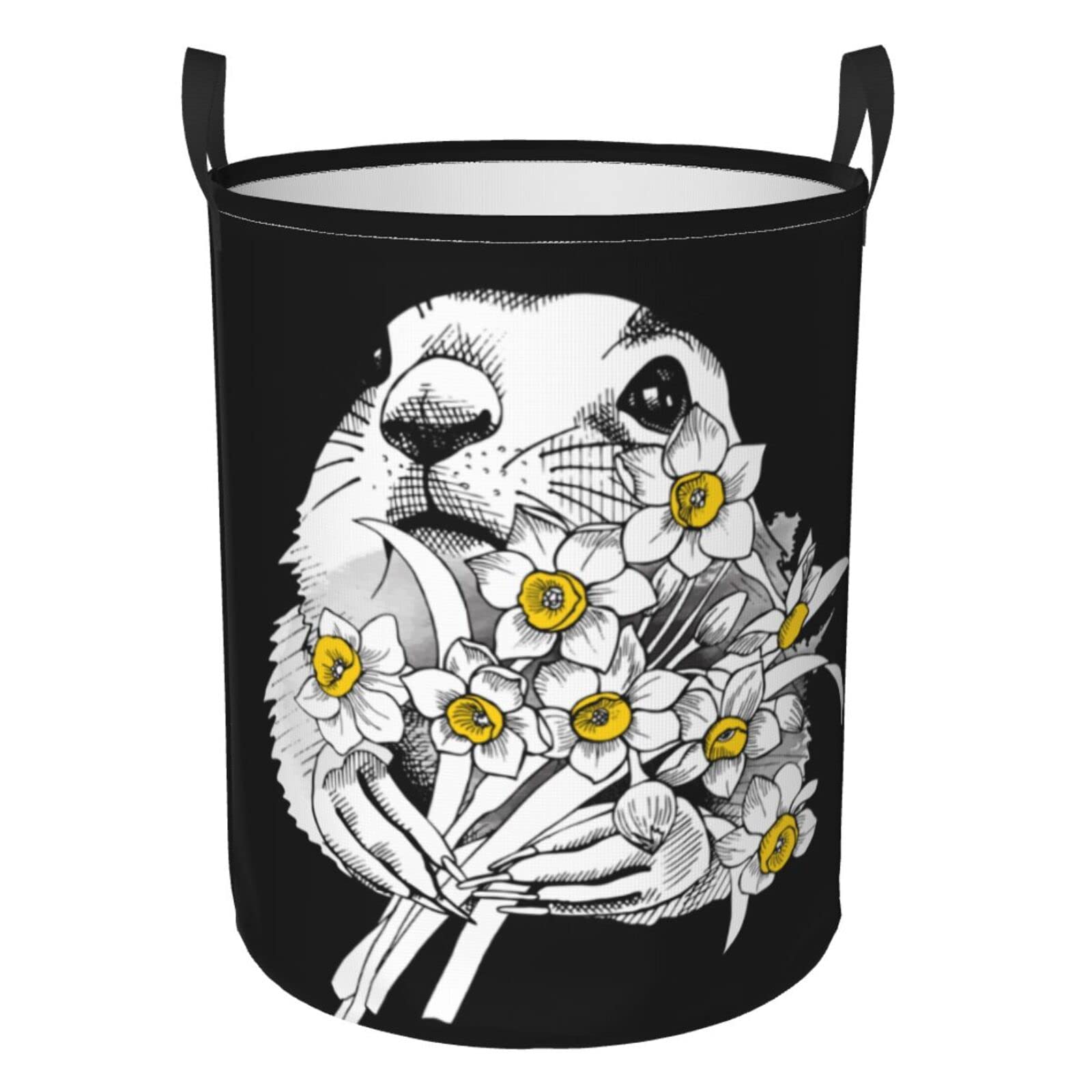 FeHuew Hand Drawn Prairie Dog Flowers Collapsible Laundry Basket - Waterproof Fabric Hamper with Handle for Clothes, Toys & Bathroom Storage - Perfect for Home, Dorm & Laundry Room Organization