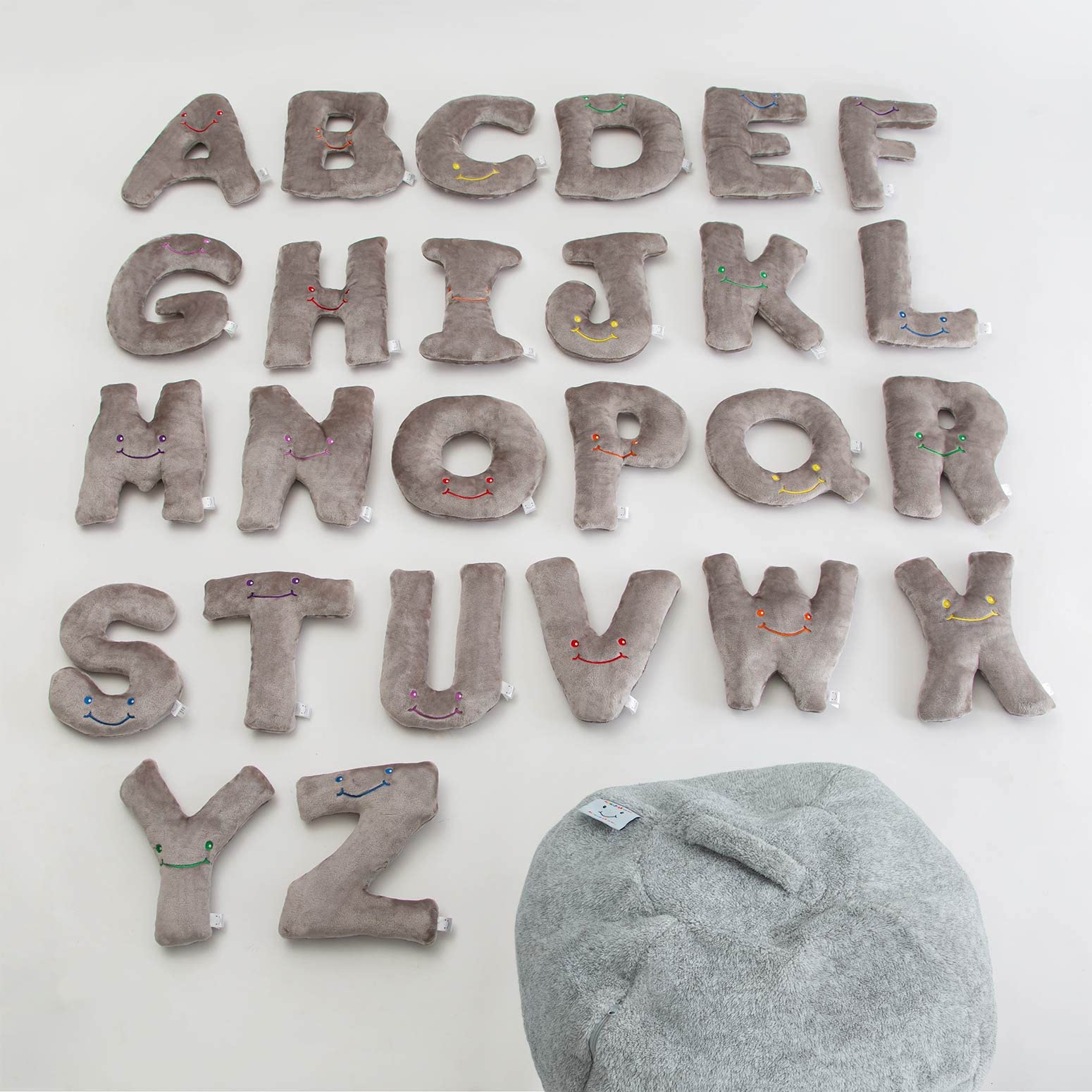 Educational Alphabet Plush Toys - 26-Piece Rhino Grey ABC Learning Set with Large 11