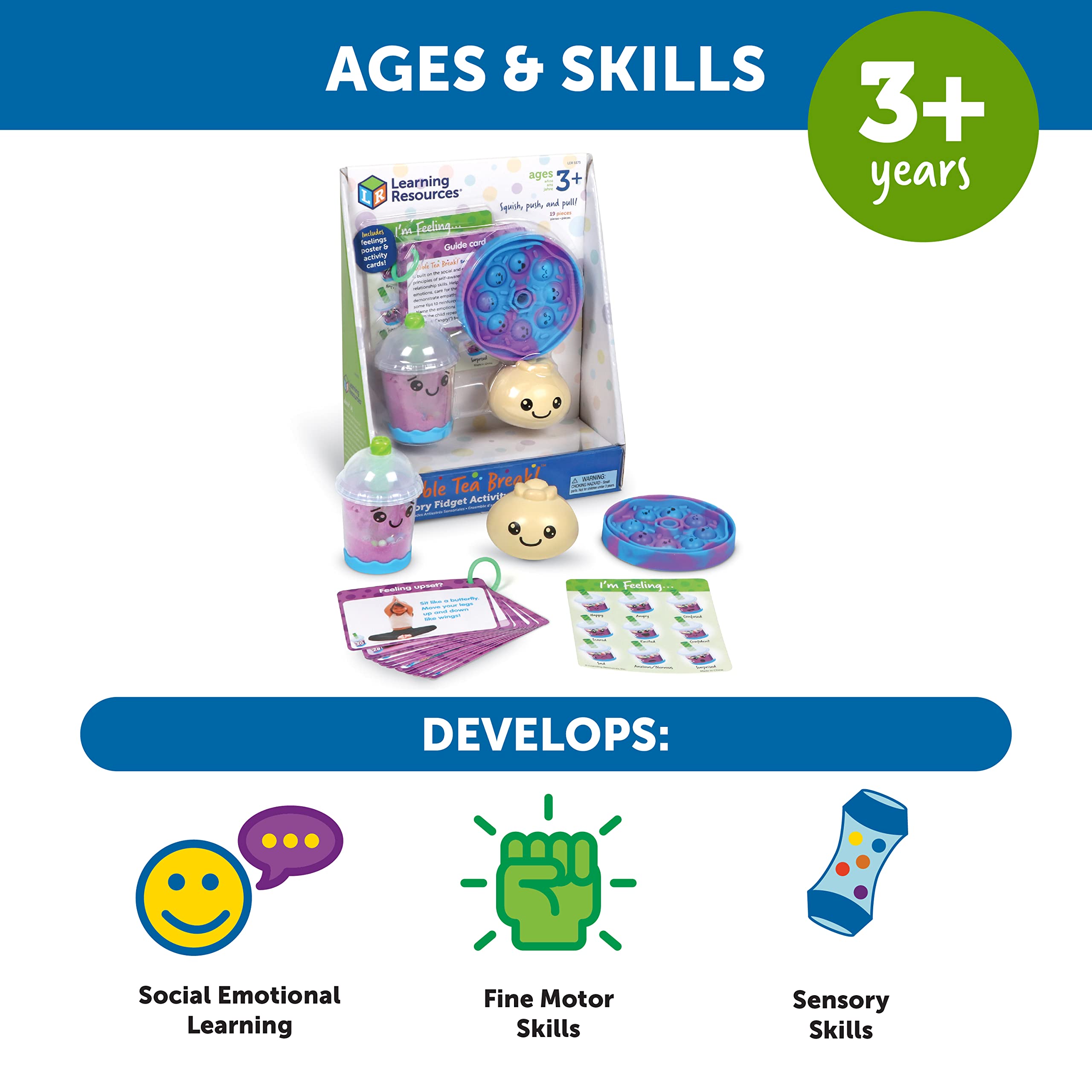 Learning Resources Bubble Tea Break Sensory Fidget Toy Set - 19-Piece Calming Activity Kit for Kids Ages 3+ | Stress Relief, Social Emotional Learning (SEL) & Focus Tools | Perfect for Classroom, Therapy & Home Use