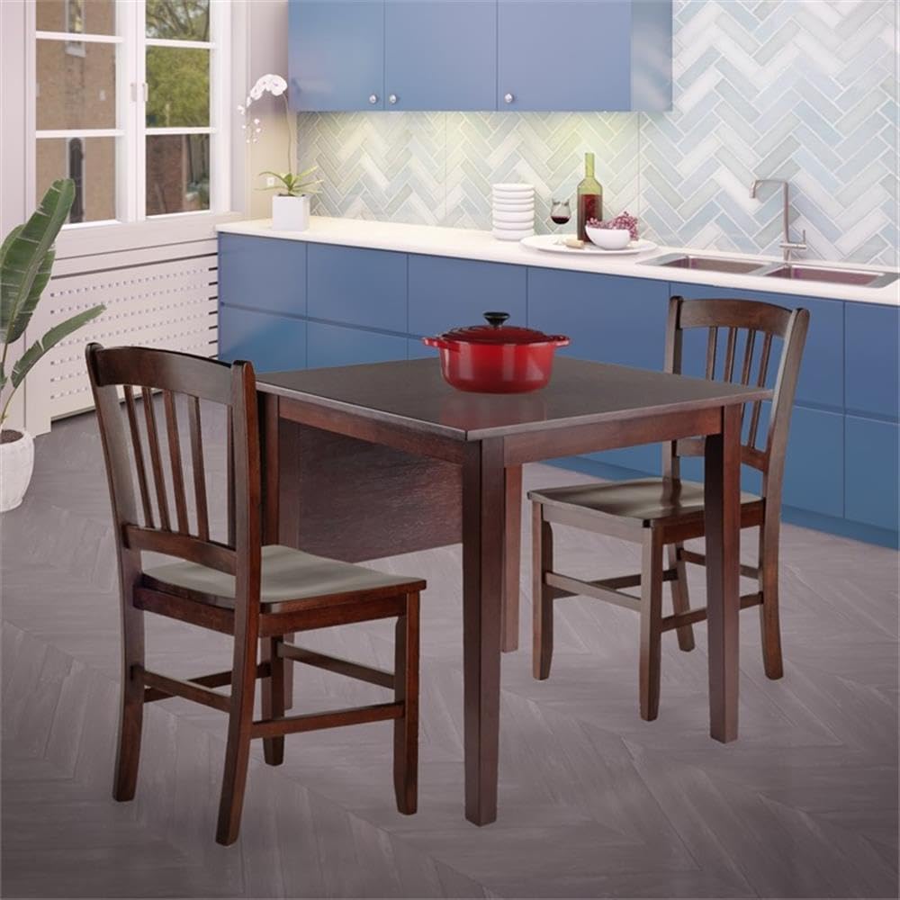 Winsome Wood Perrone 3-Piece Dining Set with Drop Leaf Table & 2 Slat Back Chairs | Space-Saving Kitchen Furniture for Small Apartments & Breakfast Nooks