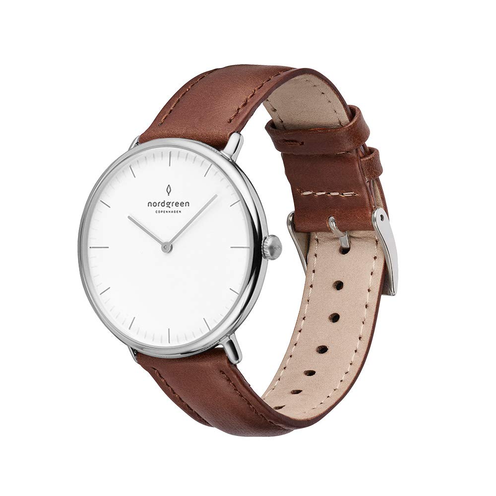 Nordgreen Native Scandinavian Silver Watch - Premium Stainless Steel Timepiece with Interchangeable Leather & Mesh Straps | Minimalist Design for Men & Women | Perfect for Office, Casual & Formal Occasions