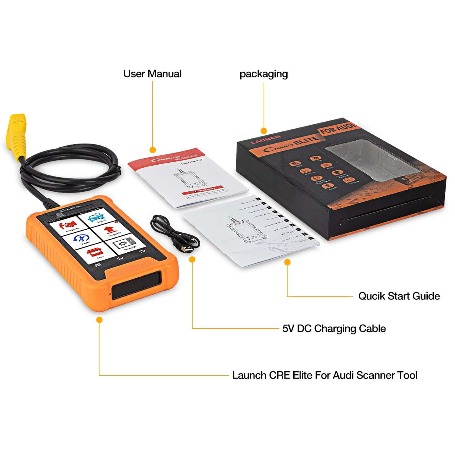 LAUNCH X431 Creader Elite OBD2 Scanner - Full System Bi-Directional Diagnostic Tool for VW, Audi, Bentley, Skoda, Bugatti, Lamborghini & Seat - Read & Clear Fault Codes, Reset Service Light - Perfect for Mechanics & DIY Car Maintenance