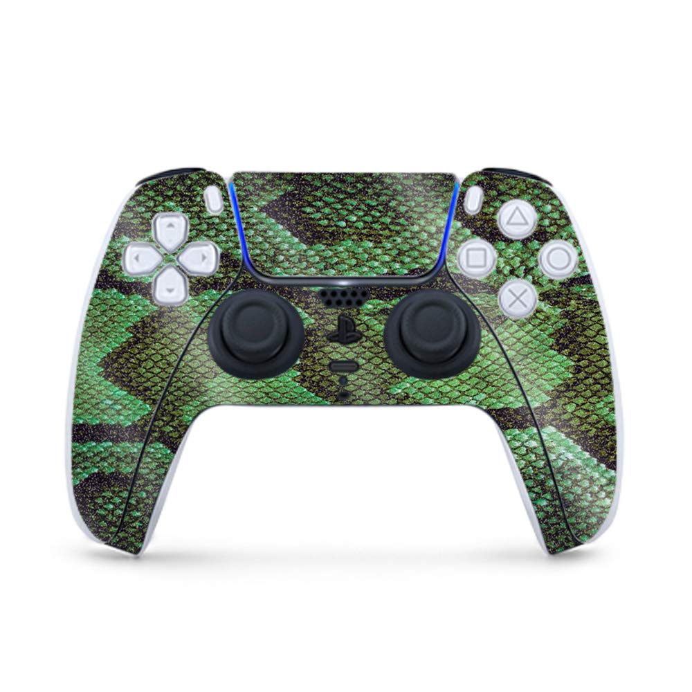 MightySkins Glossy Glitter Gaming Skin for PS5 Controller - Green Serpent | Premium Durable High-Gloss Finish | Easy to Apply & Remove | Made in USA | Perfect for Gaming Enthusiasts & Customization Lovers