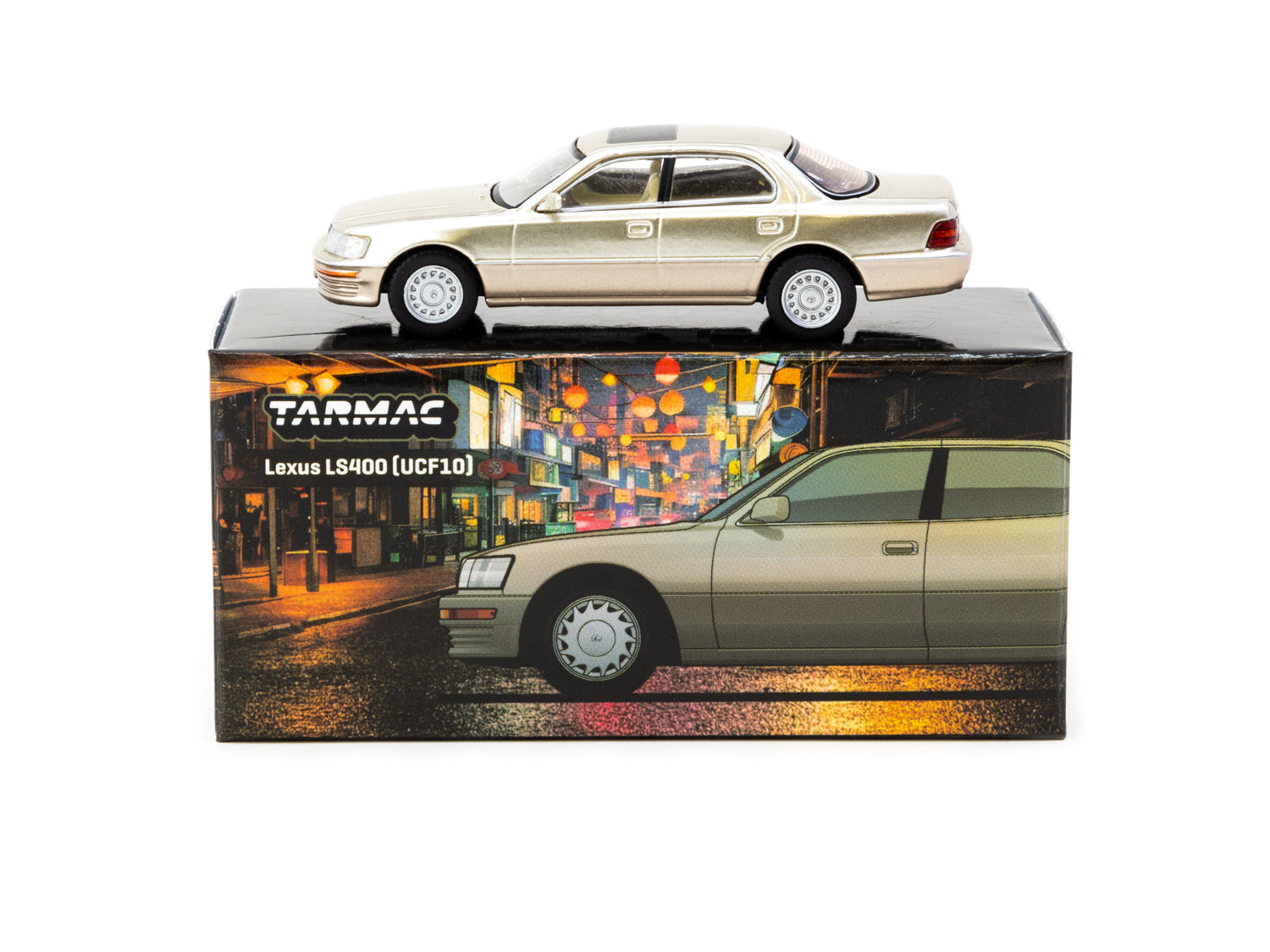 Tarmac Works 1/64 Scale Lexus LS400 Diecast Model Car - Champagne Beige Metallic Finish | Collectible Toy Car for Display & Racing | Perfect for Car Enthusiasts & Model Collectors