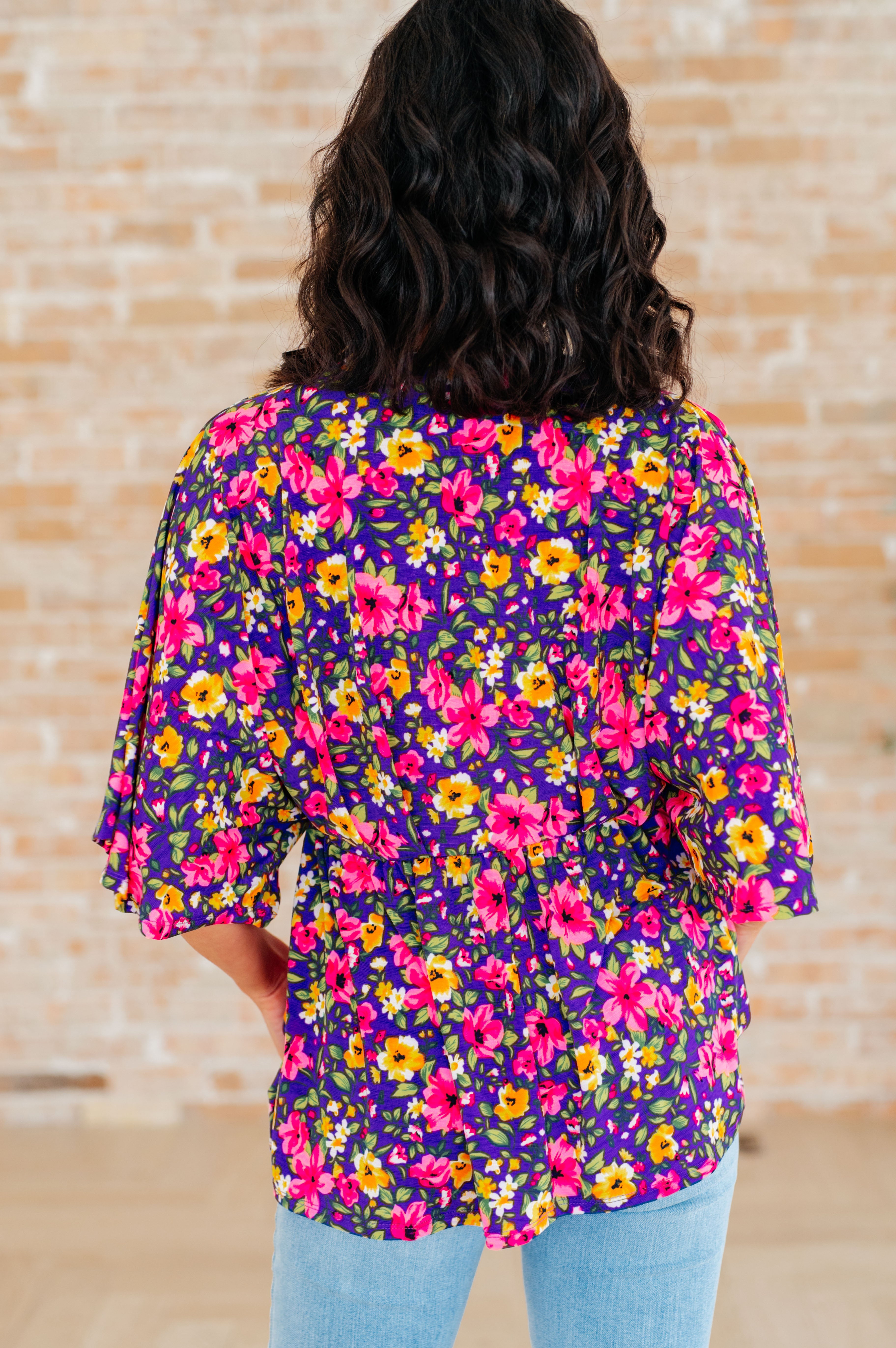 Dreamer Peplum Top - Floral Print Women's Blouse in Purple & Pink | Casual Wear, Office Outfit, Party Dress
