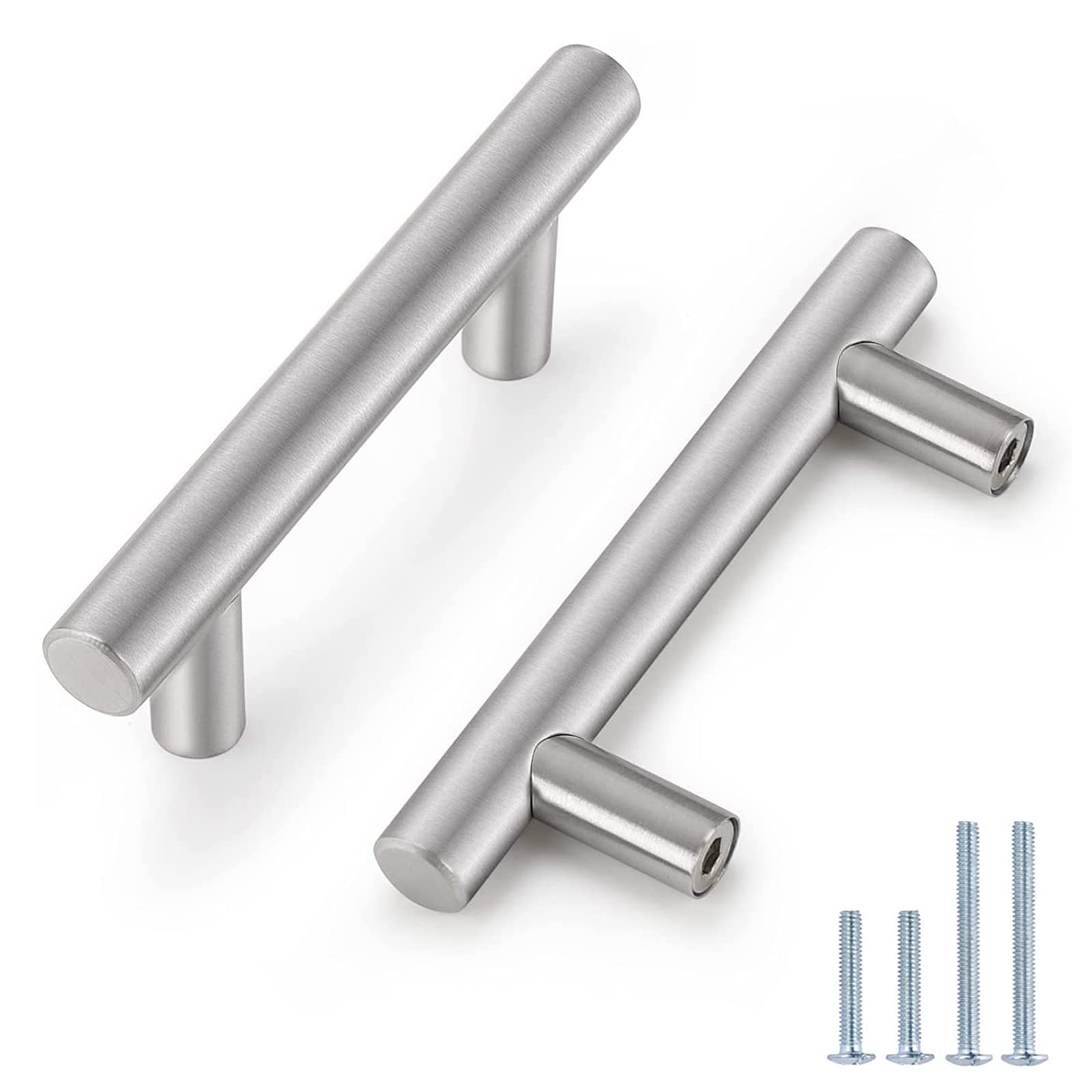 Probrico 500 Pack Brushed Nickel Cabinet Handles - 2.5 Inch Hole Centers Modern T-Bar Pulls for Kitchen Cabinets, Cupboards & Dressers - Durable Hardware for Home Renovation & Furniture Upgrade