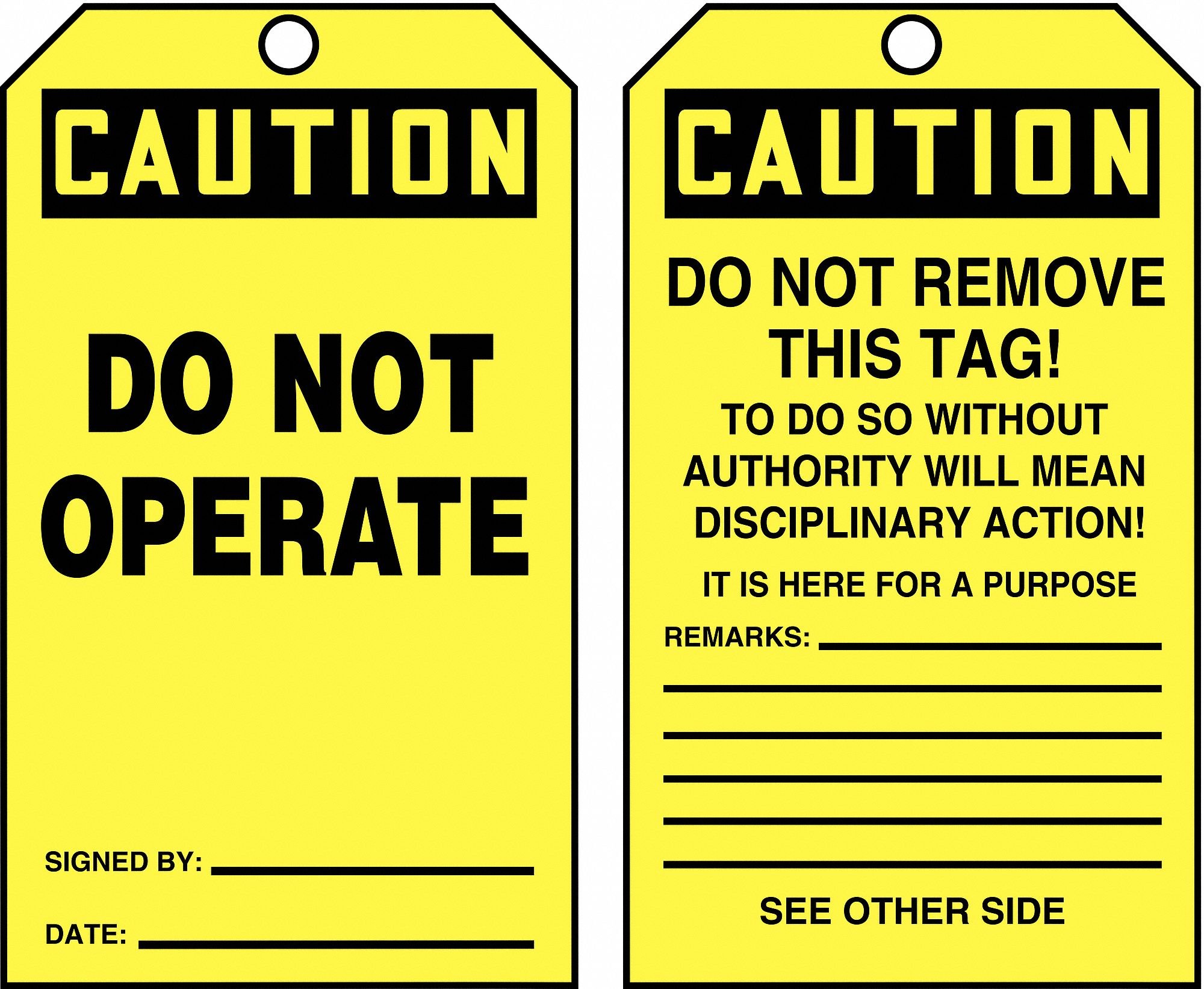 Accuform 10 mil PF Cardstock - Do Not Operate Caution Tags on Roll (6-1/4