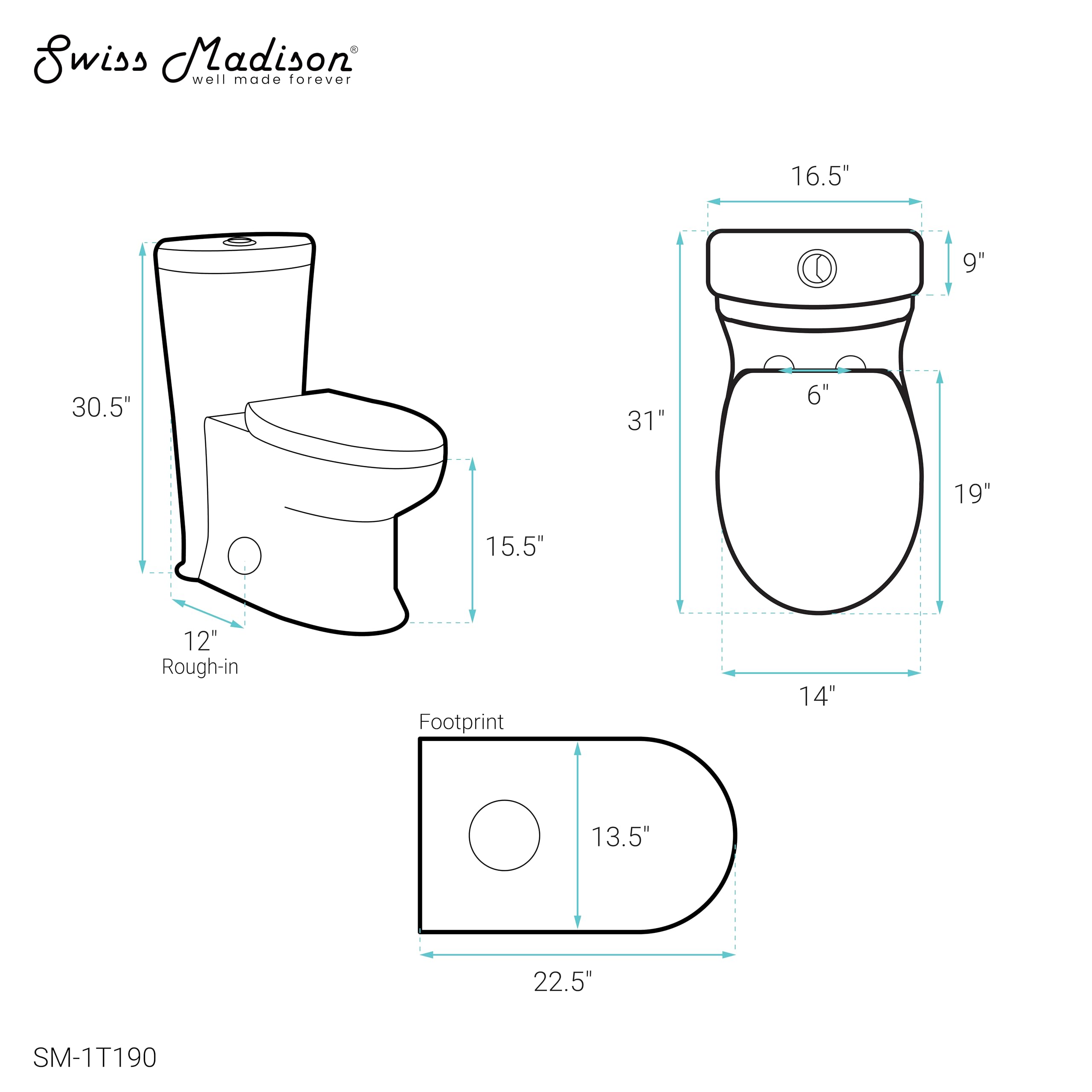 Santorini Elongated One-Piece Toilet with Dual Flush 1.1/1.6 GPF - Water Efficient White Bathroom Toilet for Modern Homes & Commercial Spaces