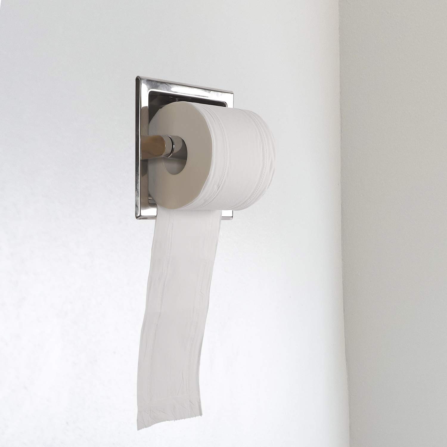 KEILEOHO Recessed Toilet Paper Holder - Mirror Finish Stainless Steel Built-in Tissue Paper Rack - Anti-Corrosion & Stable Wall Mount Roll Paper Dispenser - Fits Cement & Wooden Walls (1 Pack) - Perfect for Bathroom, Kitchen & Office Organization