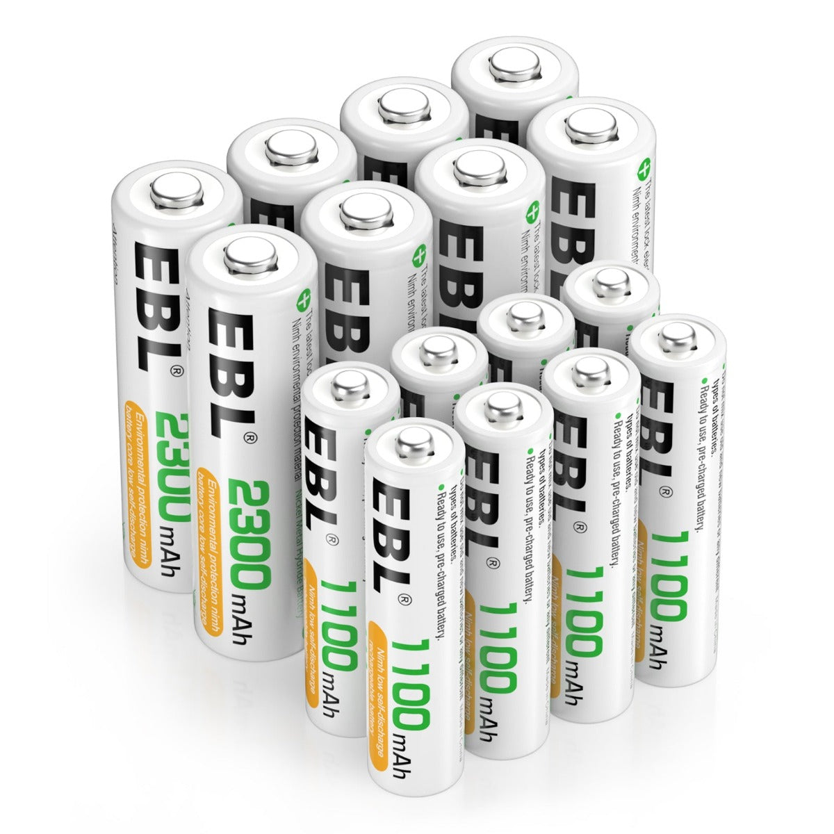 EBL AA AAA Rechargeable Batteries 16-Pack with USB Charger - High Capacity NiMH Batteries for Cameras, Toys, Flashlights & More - Long Lasting Power Solution