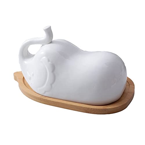 Elephant Ceramic Butter Dish with Lid - Large Porcelain Butter Keeper & Margarine Container - White Kitchen Butter Storage for Dining Table, Breakfast Buffet, and Tea Party Serving