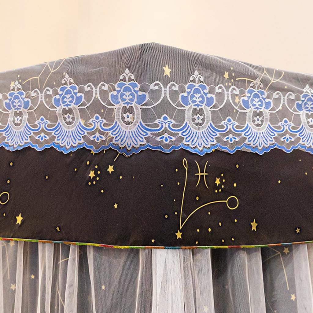 Princess 4 Corner Post Bed Canopy - Windproof & Lightproof Mosquito Net for Adults & Kids | Black Star Pattern | Perfect for Bedroom Decor, Girls' Room & Gift Giving | Creates Romantic & Cozy Sleeping Space