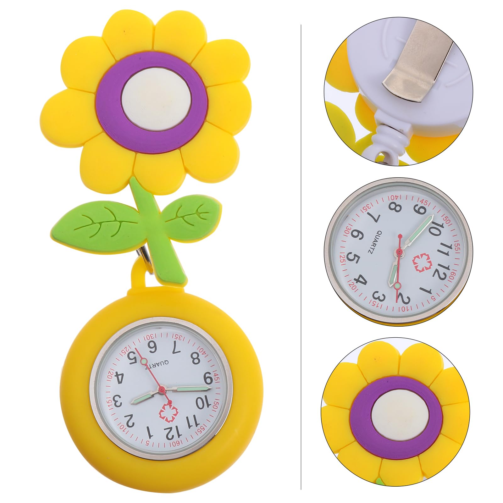 Retractable Nurse Watch with Luminous Hands - Cute Sunflower Design for Nurses & Medical Professionals