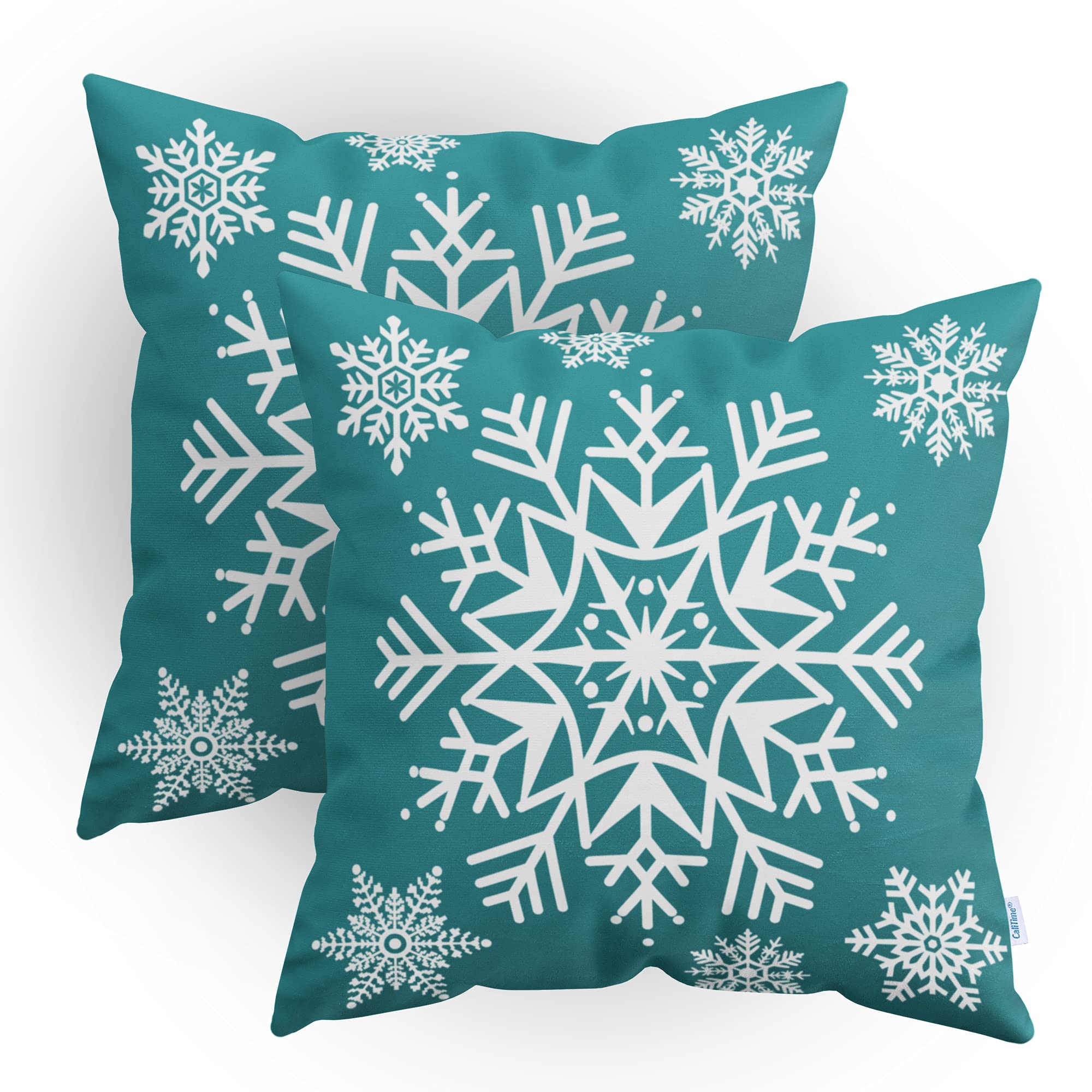 2 Pack Cozy Fleece Throw Pillow Covers 20x20 Inches - Soft Teal Christmas Snowflake Design for Couch, Bed & Sofa - Perfect for Winter Decor & Holiday Gift Giving