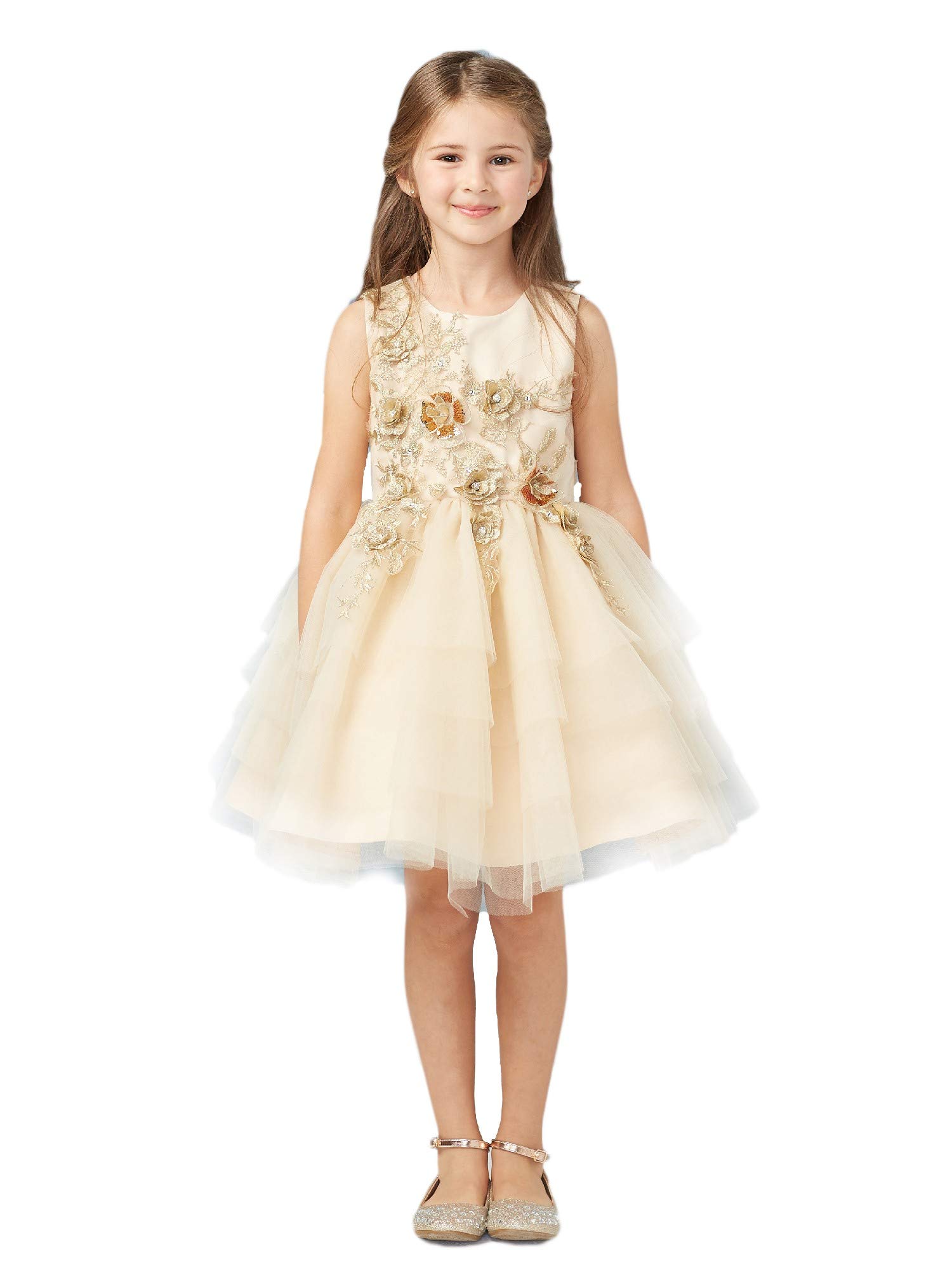Tip Top Kids Big Girls Champagne Lace Layered Tulle Pageant Dress for Easter, First Communion & Special Occasions - Sizes 8-14