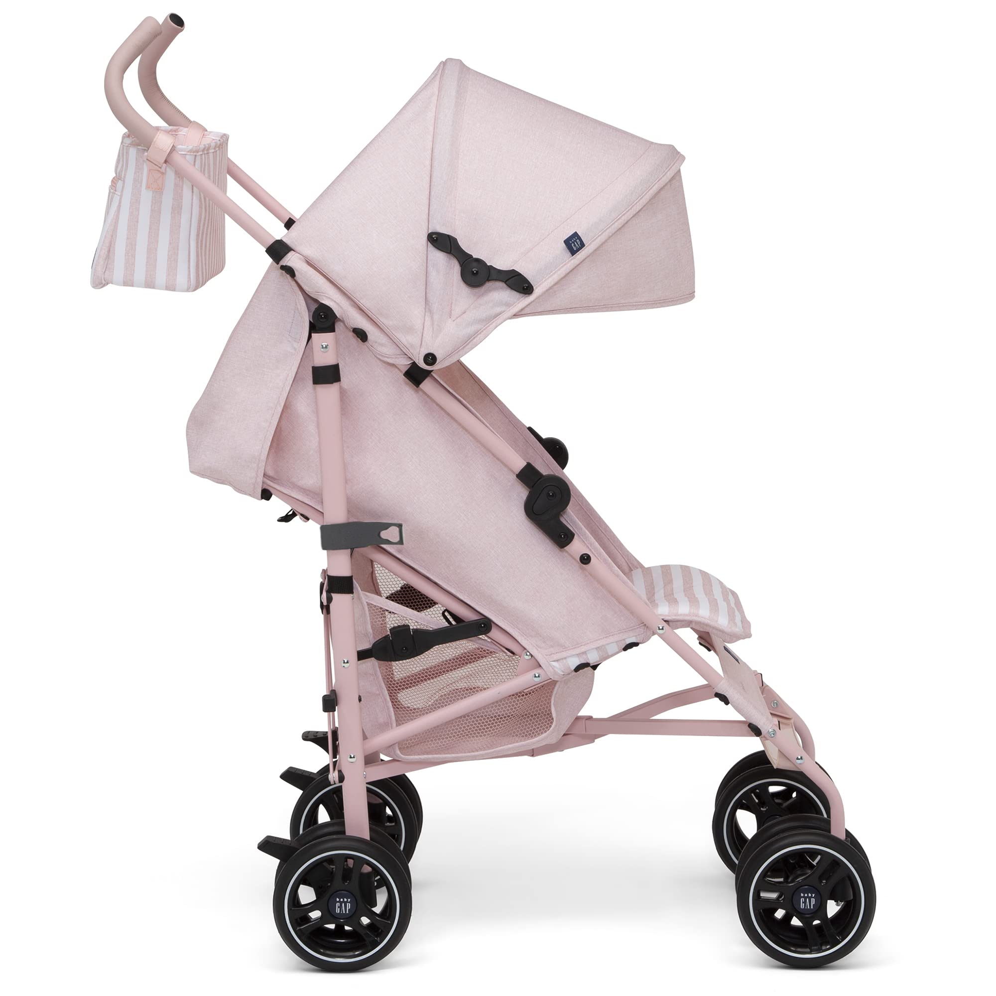 BabyGap Classic Lightweight Stroller with Recline - Compact Foldable Travel Stroller with Removable Parent Organizer - Eco-Friendly Sustainable Baby Stroller in Pink Stripes - Perfect for Newborns, Toddlers & Air Travel