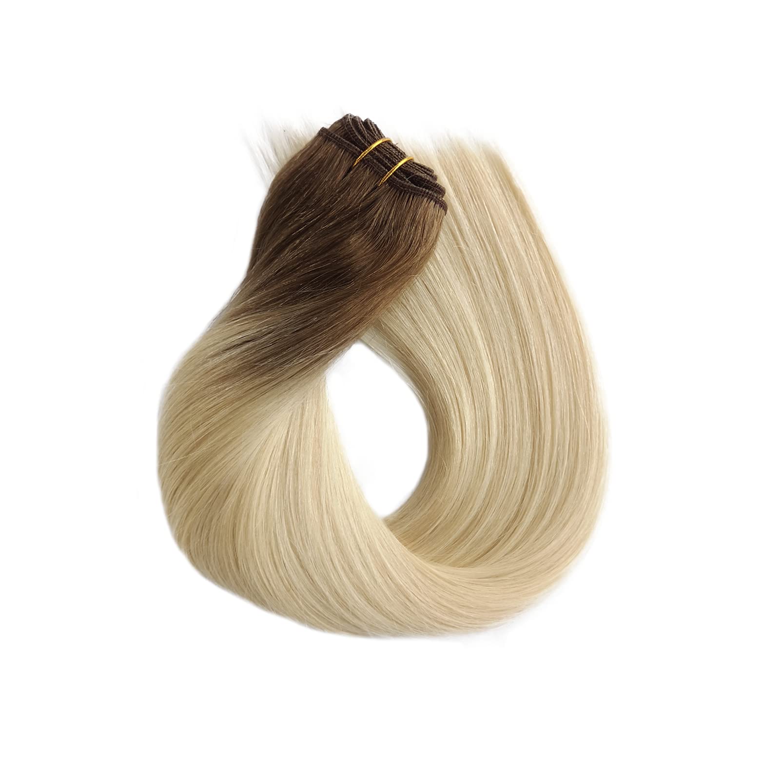 16 Inch 100g Brazilian Virgin Remy Hair Extensions - Ash Brown with Platinum Blonde Highlights | Sew-in Human Hair Weft Bundles for Women | Perfect for Daily Styling, Special Occasions & Salon Use