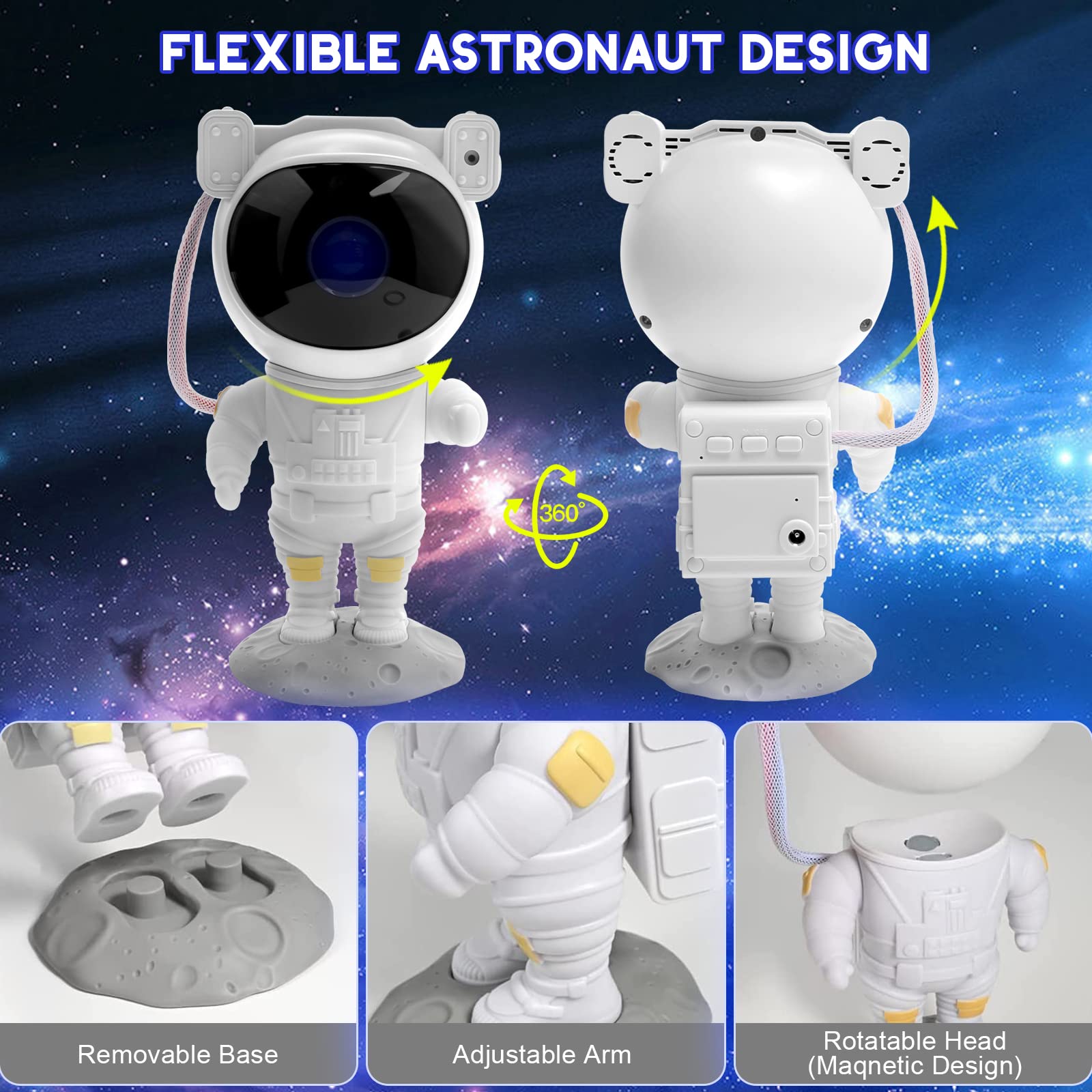 LUXONIC Astronaut Star Projector Galaxy Light for Kids - Remote Control & Timer, 360° Nebula Night Light for Bedroom, Gaming Room, Home Theater Decor - Perfect for Sleep Aid, Relaxation and Space Themed Parties