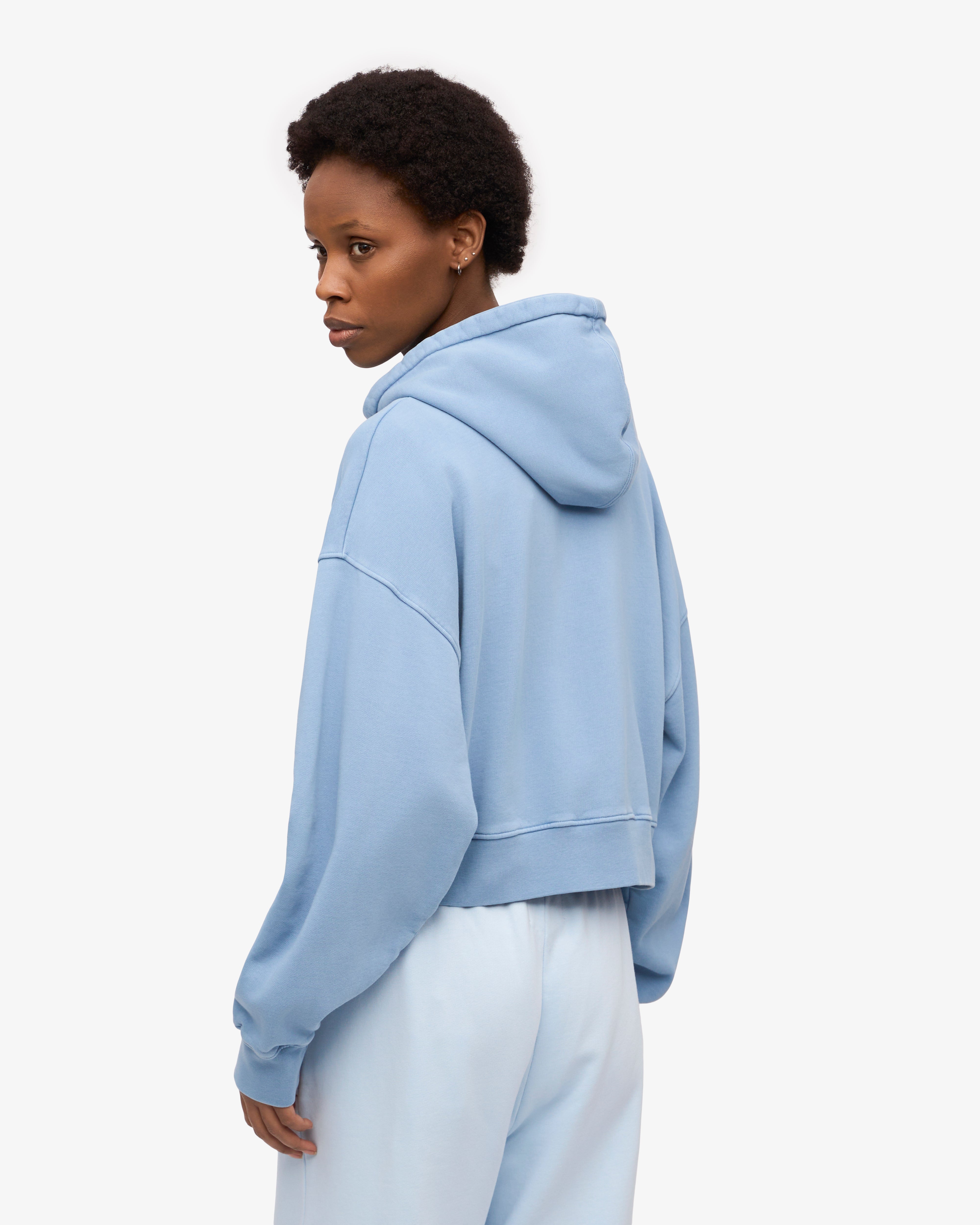 Organic Crop Zip Hoodie for Women - Soft & Comfortable Seaside Blue Pullover | Perfect for Casual Wear, Gym, and Outdoor Activities