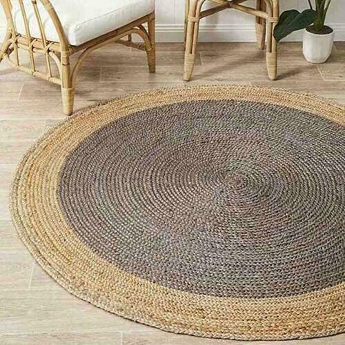 Hand Braided Natural Jute Round Area Rug - Farmhouse Style 12x12 Square Feet Grey - Perfect for Living Room, Bedroom, Kitchen Indoor/Outdoor Use - Cozy Home Decor & Boho Chic Floor Mat