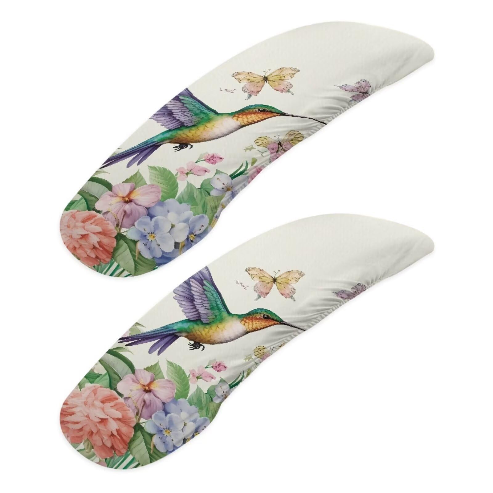 Hummingbird Butterfly Floral Elastic Office Chair Armrest Covers - 1 Pair Washable Chair Protectors for Computer & Desk Chairs - Perfect for Home Office, Study Room & Workspace Decor