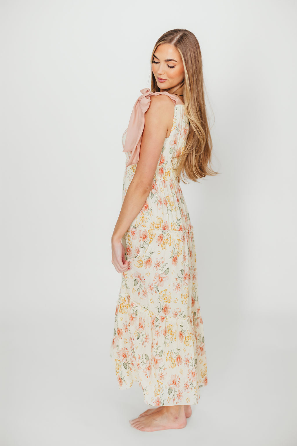 Ambrose Maxi Dress in Cream Coral Floral Print - Elegant Summer Beach Dress for Women, Perfect for Vacations, Weddings & Outdoor Parties