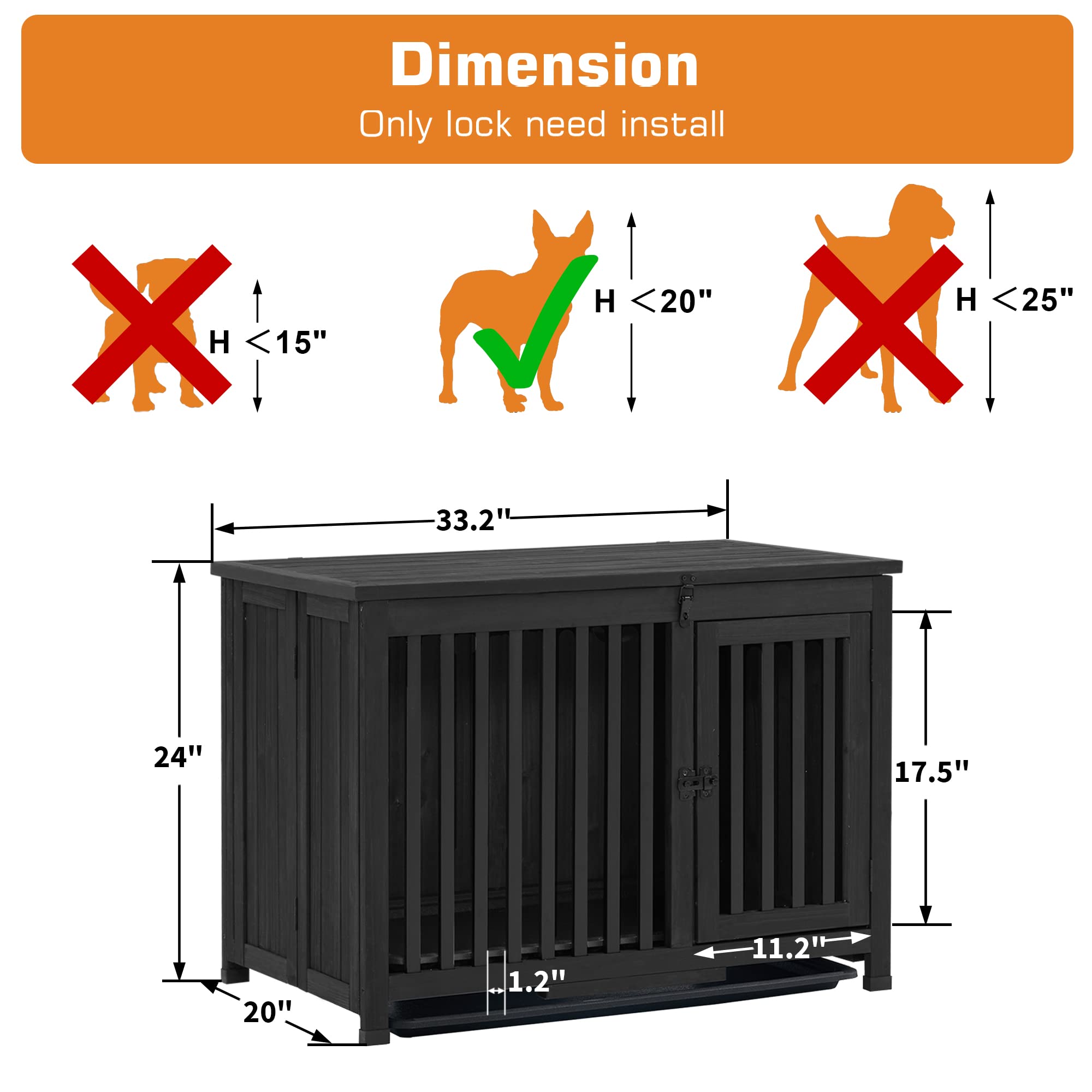MCombo Solid Wood Dog Crate Furniture - Portable Foldable Indoor Dog Kennel End Table with Removable Tray | Medium Size, Black | Perfect for Living Room, Bedroom & Home Decor