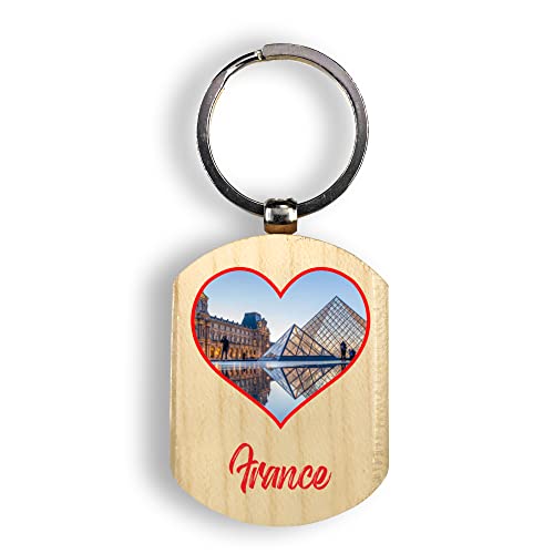 Handcrafted Natural Wooden Keychain - France Travel Souvenir with Unique Print - Perfect Gift for Tourists & Travel Lovers