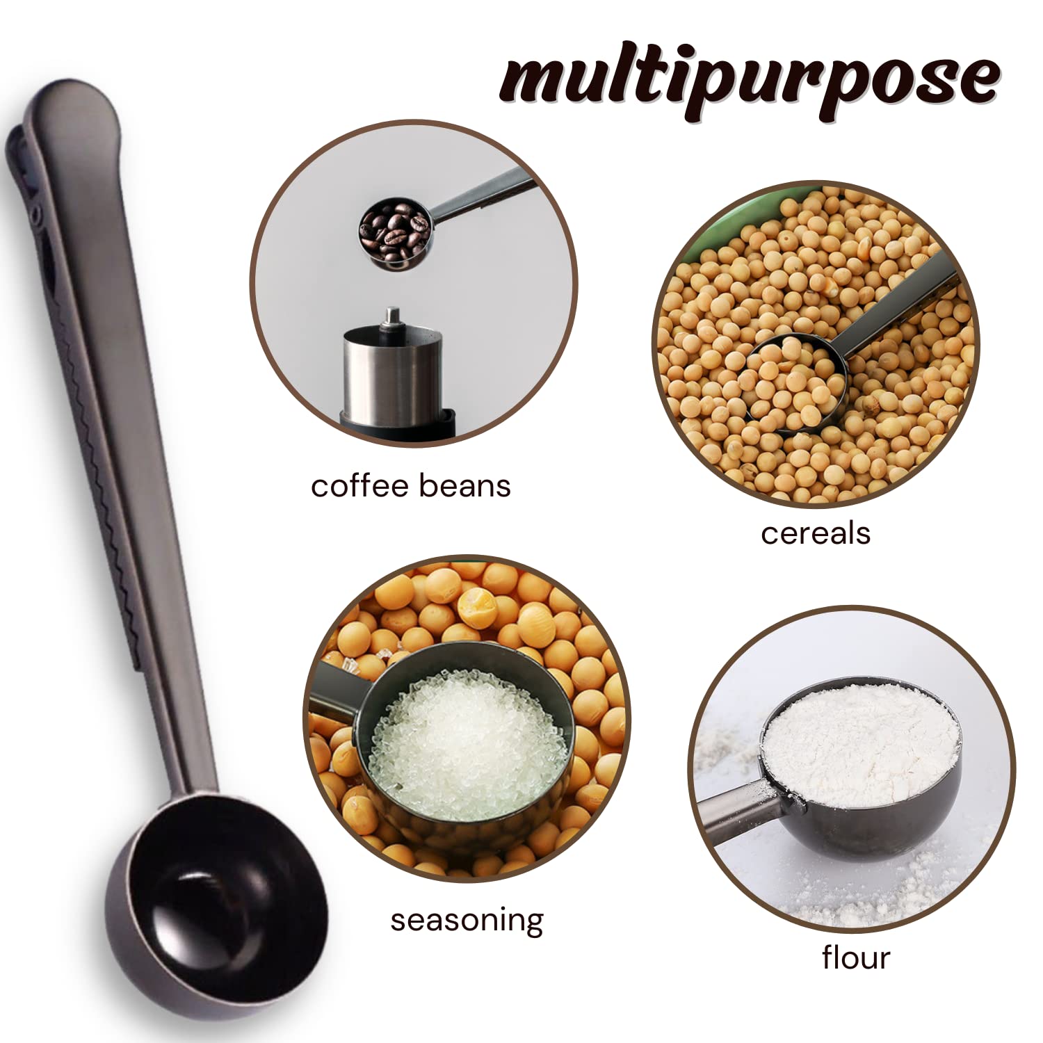 2-in-1 Stainless Steel Coffee Scoop & Bag Clip - 6.9