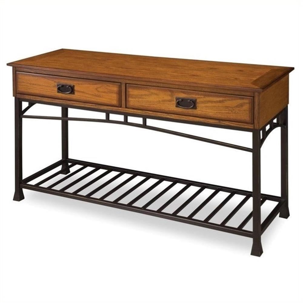Pemberly Row 2-Drawer Modern Wood Console Table in Distressed Oak - Stylish Entryway Sofa Table for Hallway, Living Room & Home Decor