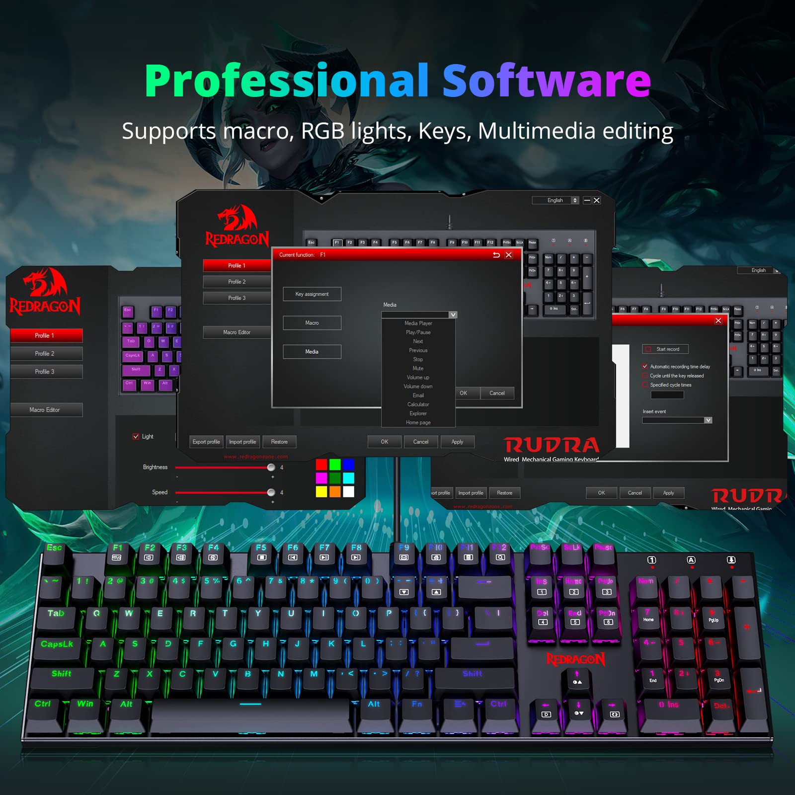 Redragon K565 RGB Mechanical Gaming Keyboard with Blue Switches & M910-K Wired Gaming Mouse Combo - Perfect for PC, PS4, Xbox Gaming & Office Work