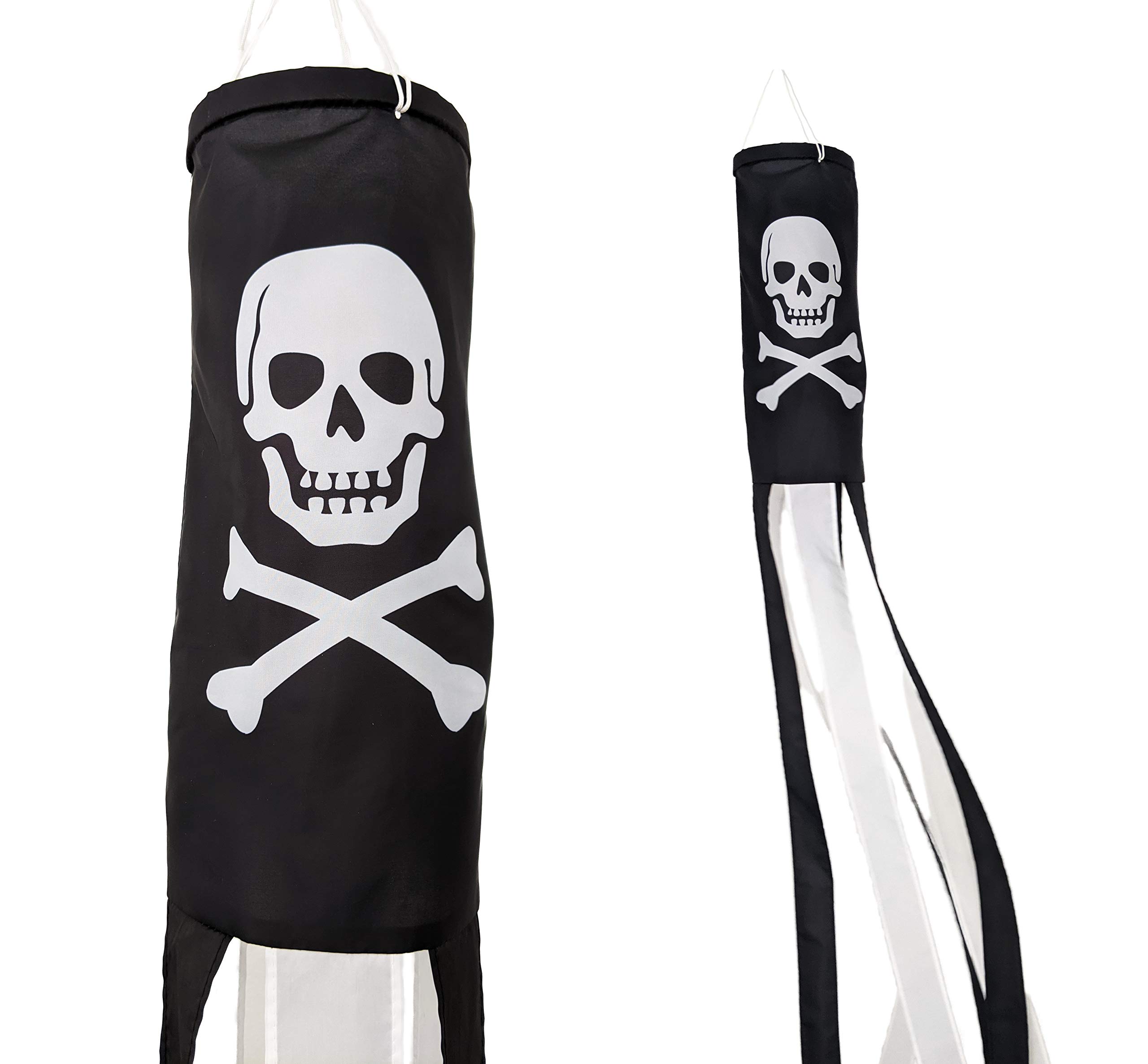 Madrona Brands Pirate Windsock - 60 Inch Skull and Bones Jolly Roger Flag - Durable Outdoor Decoration for Halloween, Pirate Parties, and Themed Events