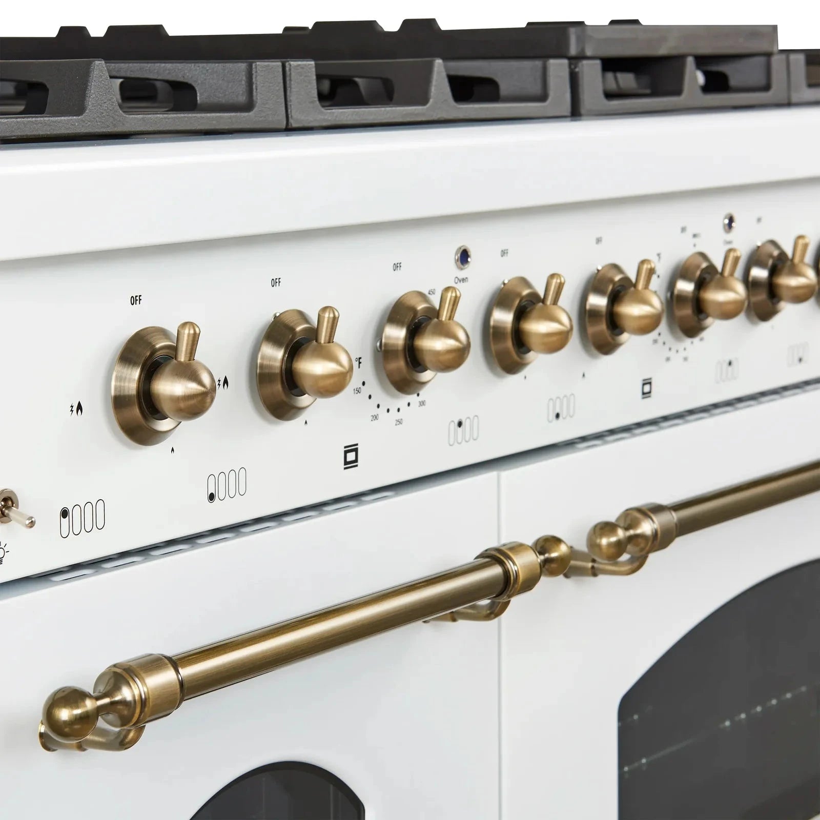 Forno Antico 48-Inch Gas Range with 8 Burner Cooktop & Convection Oven - White Finish with Antique Brass Trim (Model FFSGS6219 48WHT) | Professional Kitchen Appliance for Home Chefs & Restaurants