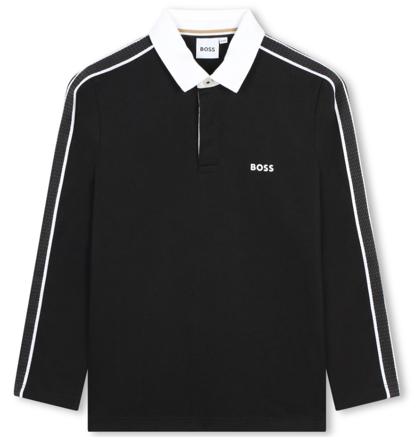 HUGO BOSS Men's Mini Me Long Sleeve Collar Polo Shirt - Classic Fit, Premium Cotton, Casual & Business Wear (Size 4 14A) | Perfect for Office, Golf, and Smart Casual Outfits